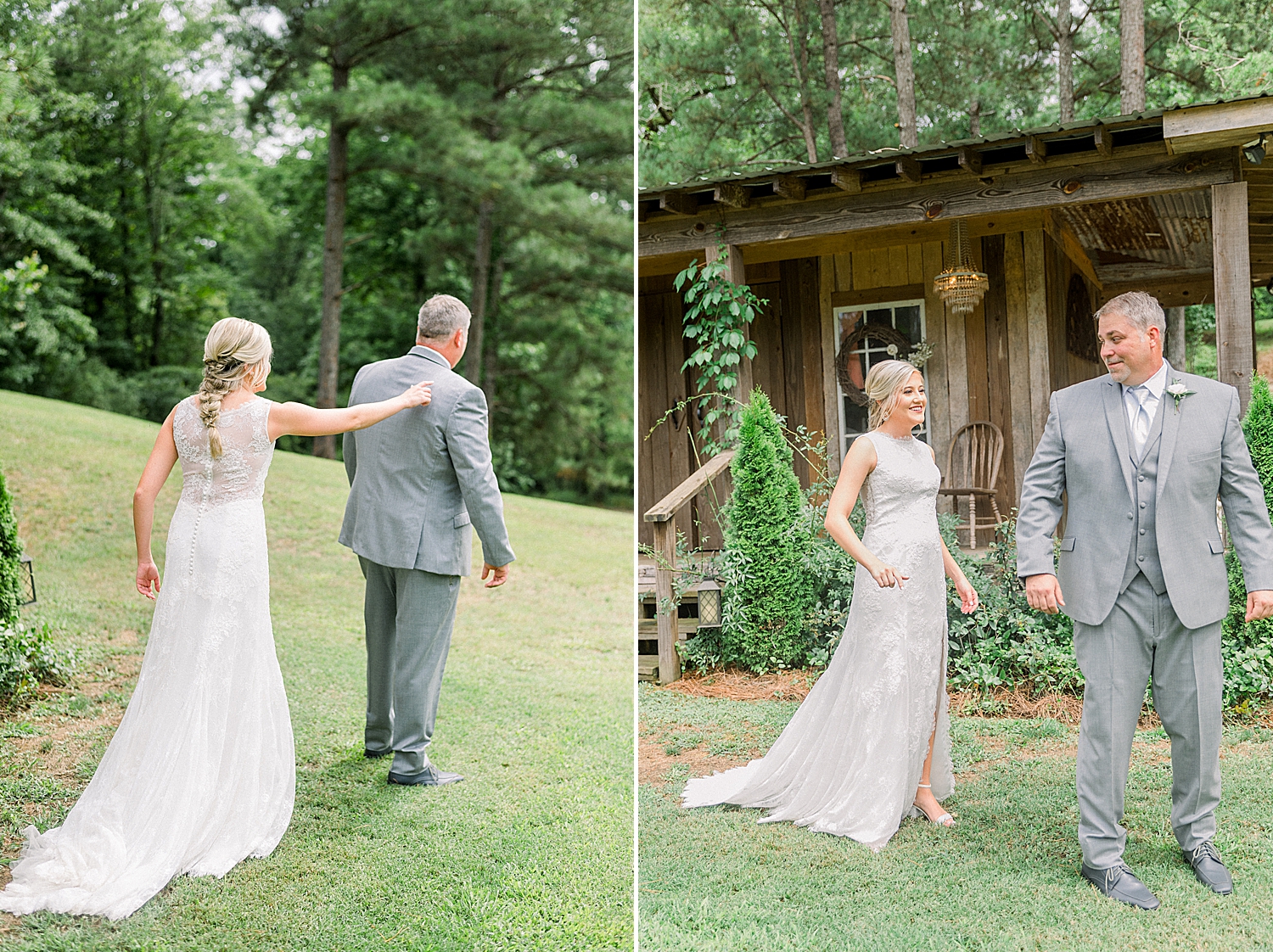 bride has first look with dad at Creekside Meadows