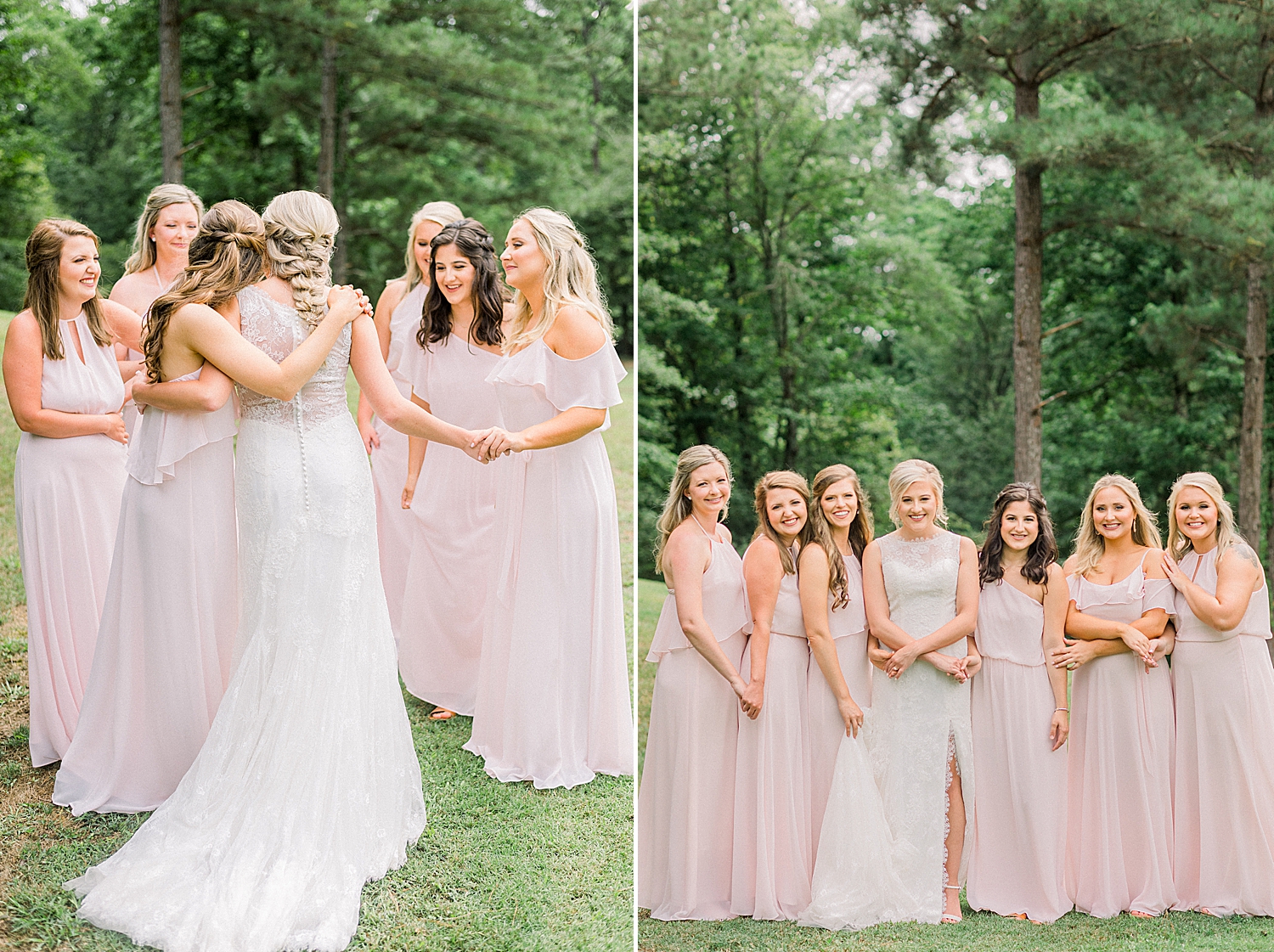 Creekside Meadows first look for bride and bridesmaids