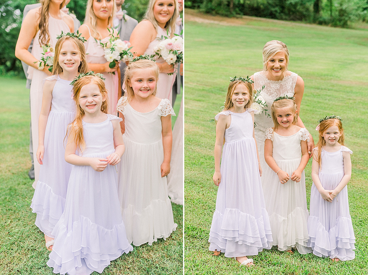 bride poses with flower girls in Birmingham AL
