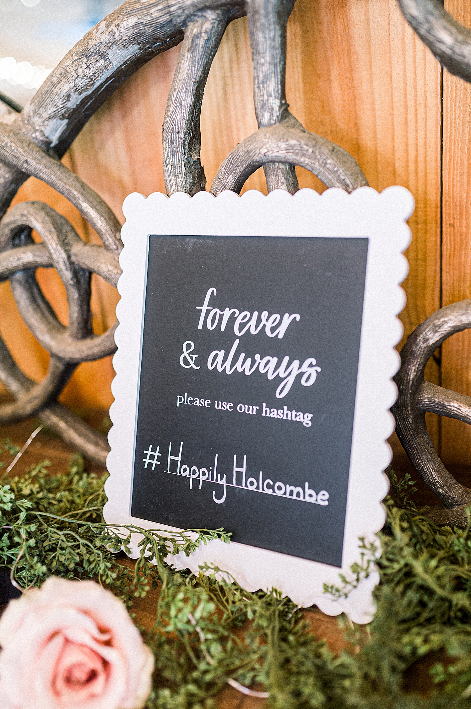 chalkboard sign to welcome guests to AL wedding ceremony