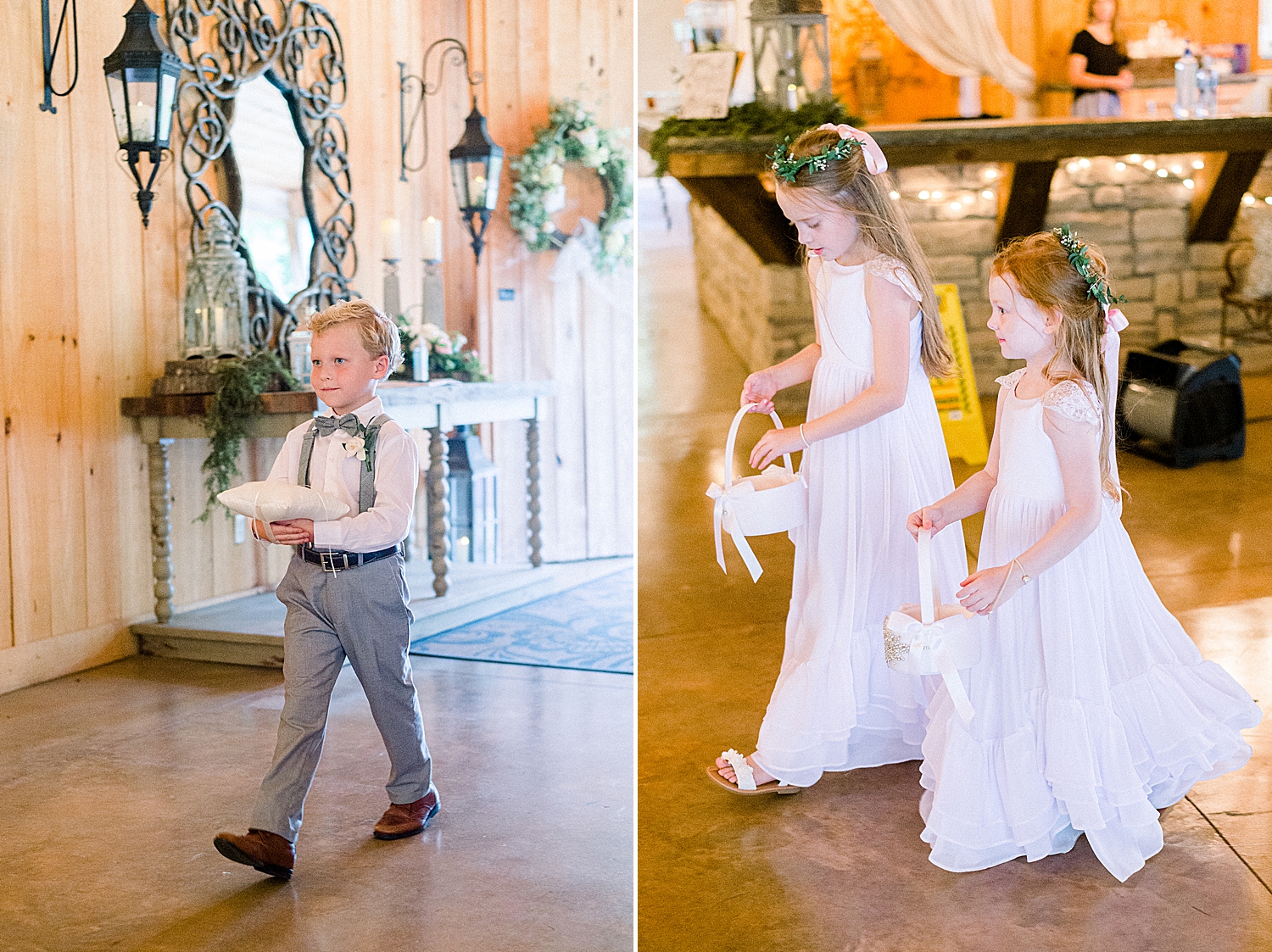 flower girls walk down the aisle at Creekside Meadows