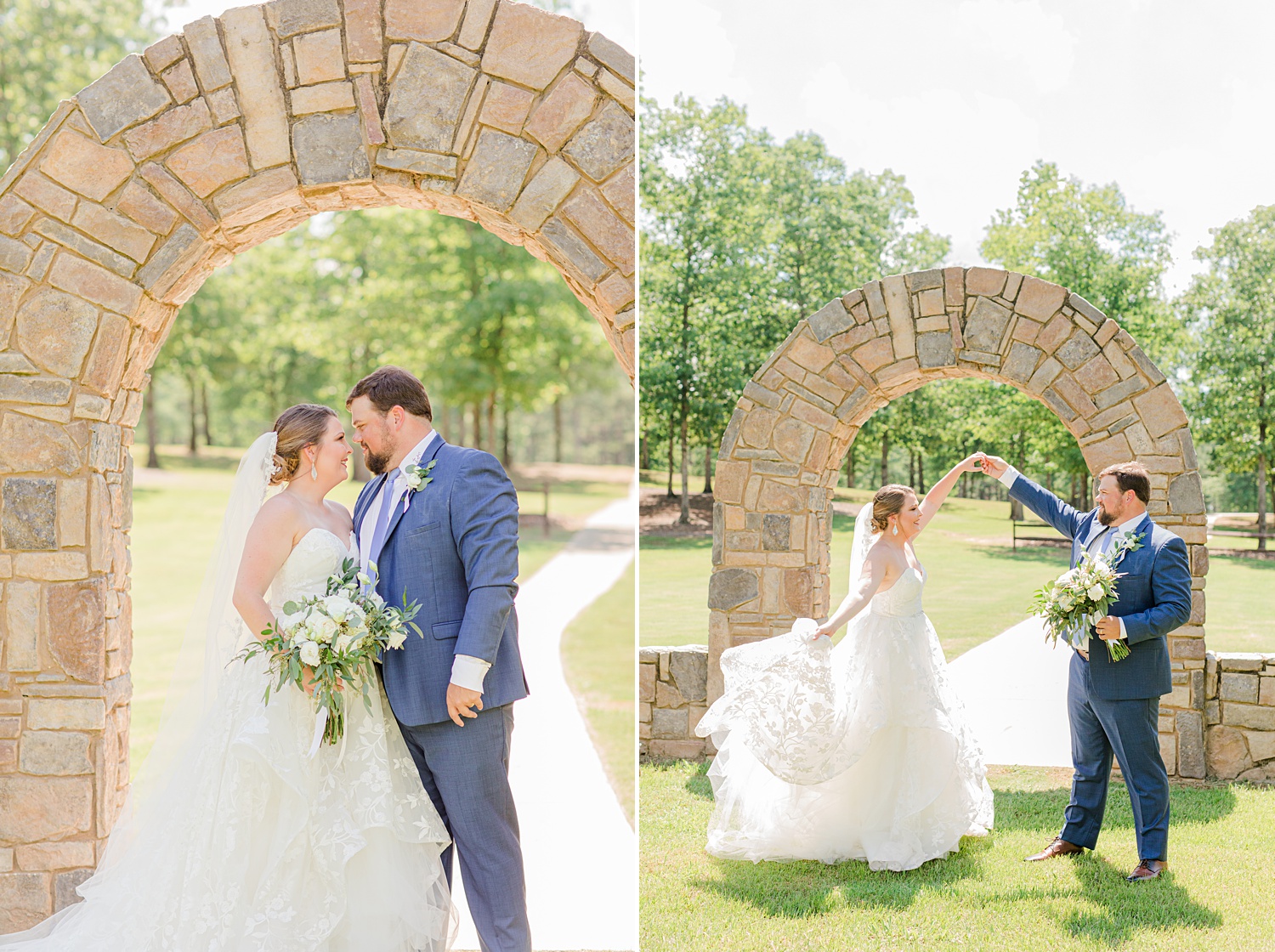 Alabama wedding portraits by stone archway