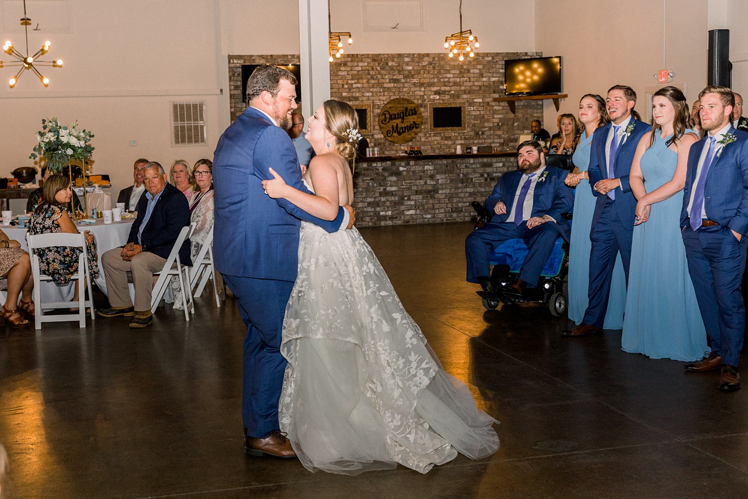 first dance for bride and groom at Douglas Manor wedding reception