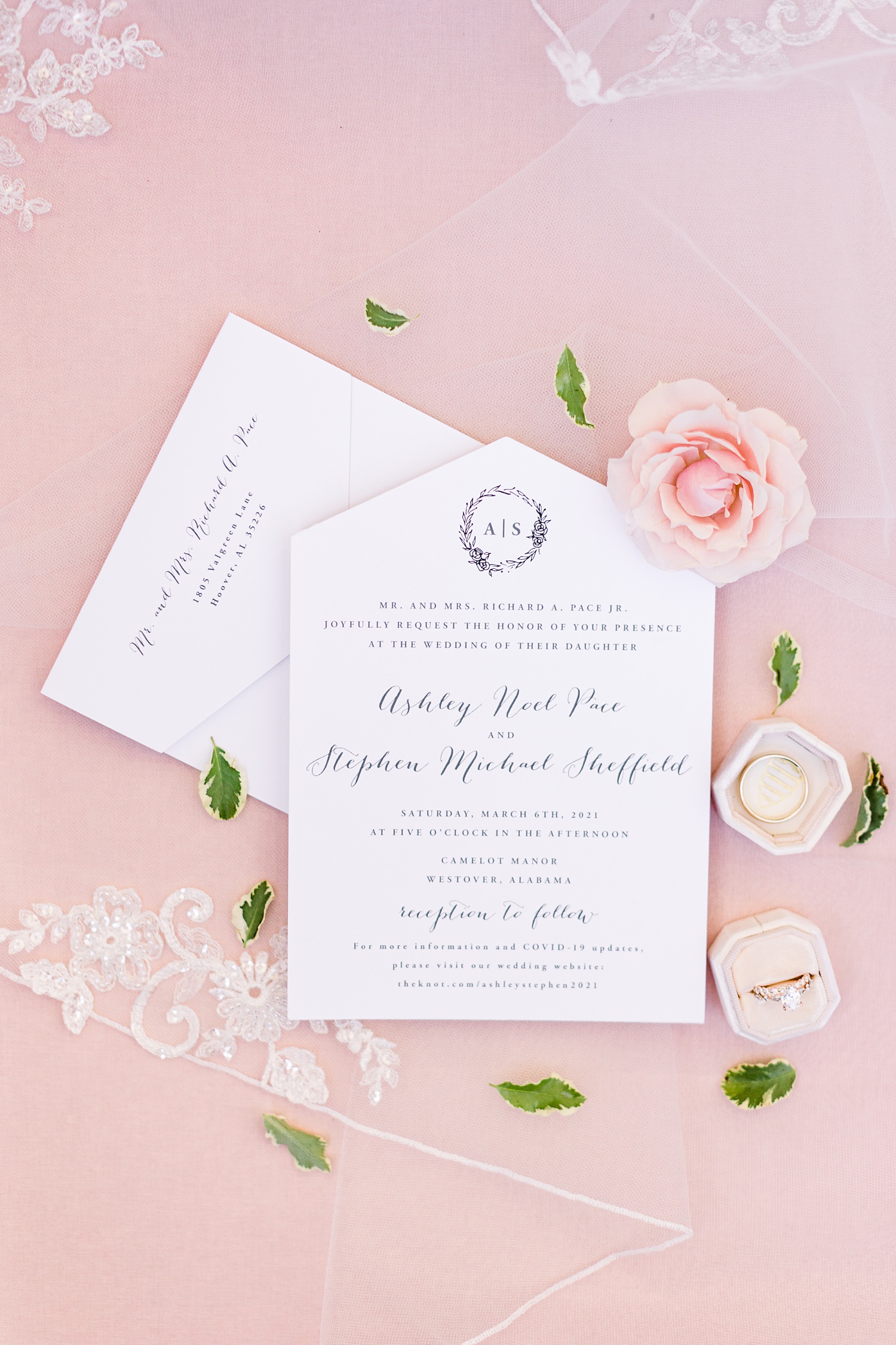 spring invitation suite for Camelot Manor wedding