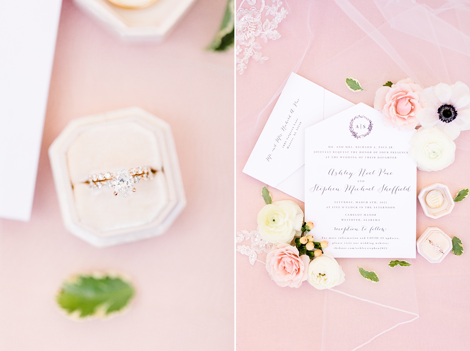 elegant pastel invitation suite for Camelot Manor wedding
