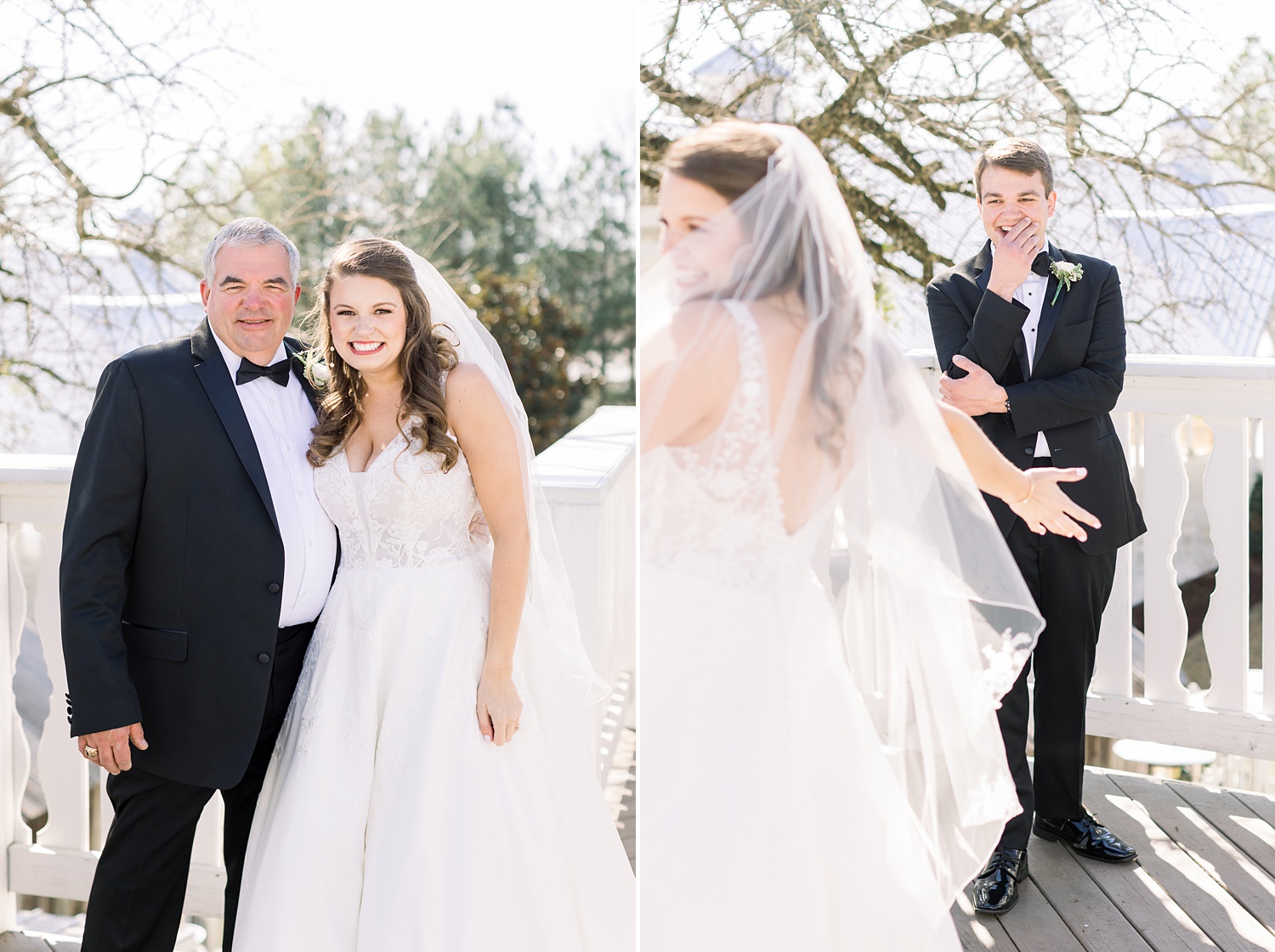 bride has first look with dad and brother
