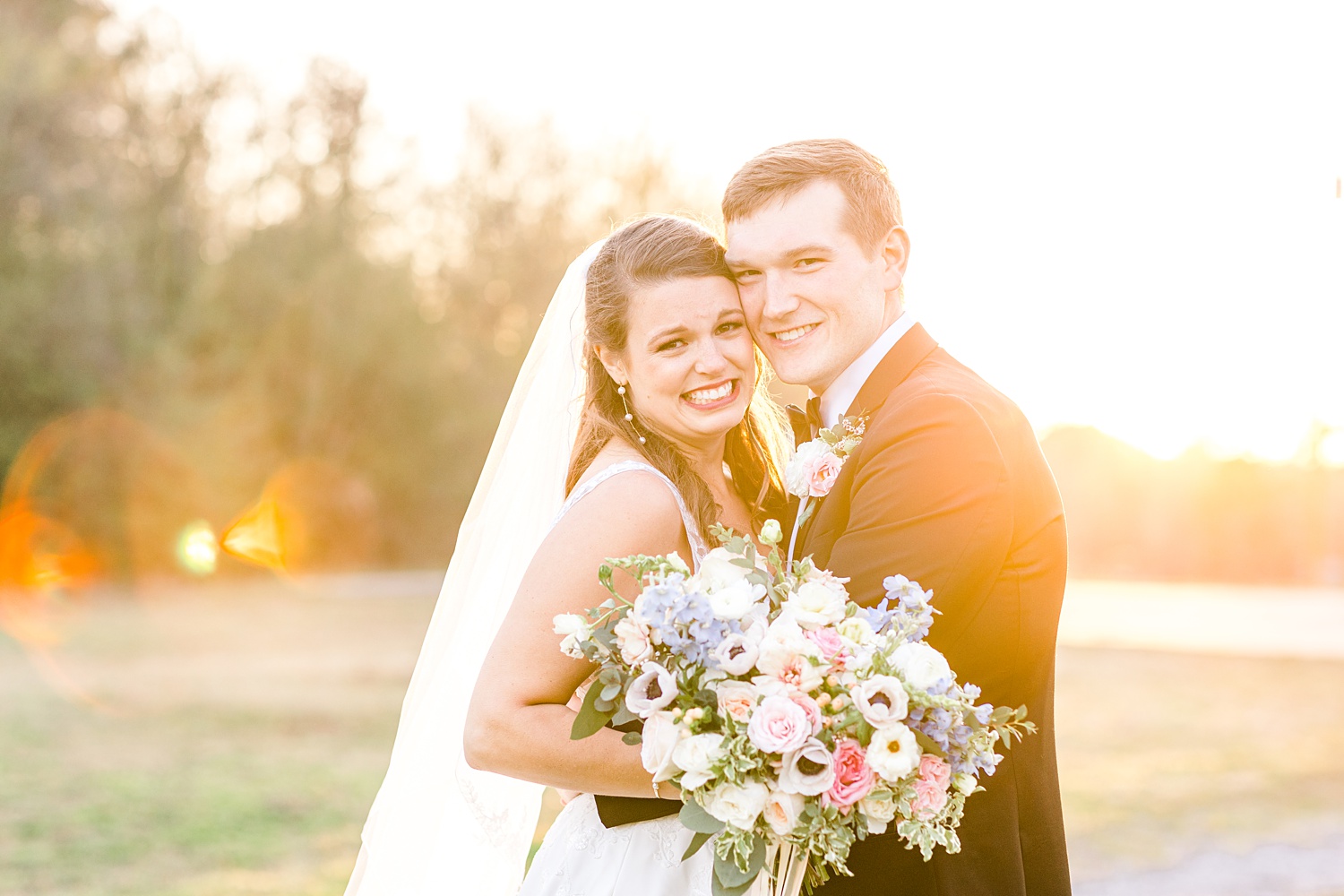 sunset wedding portraits of bride and groom in Birmingham AL -Birmingham AL Weddings of 2021