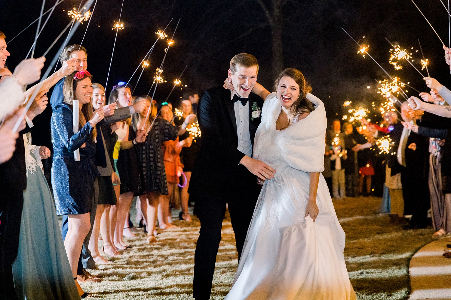 newlyweds leave Alabama wedding reception in sparklers