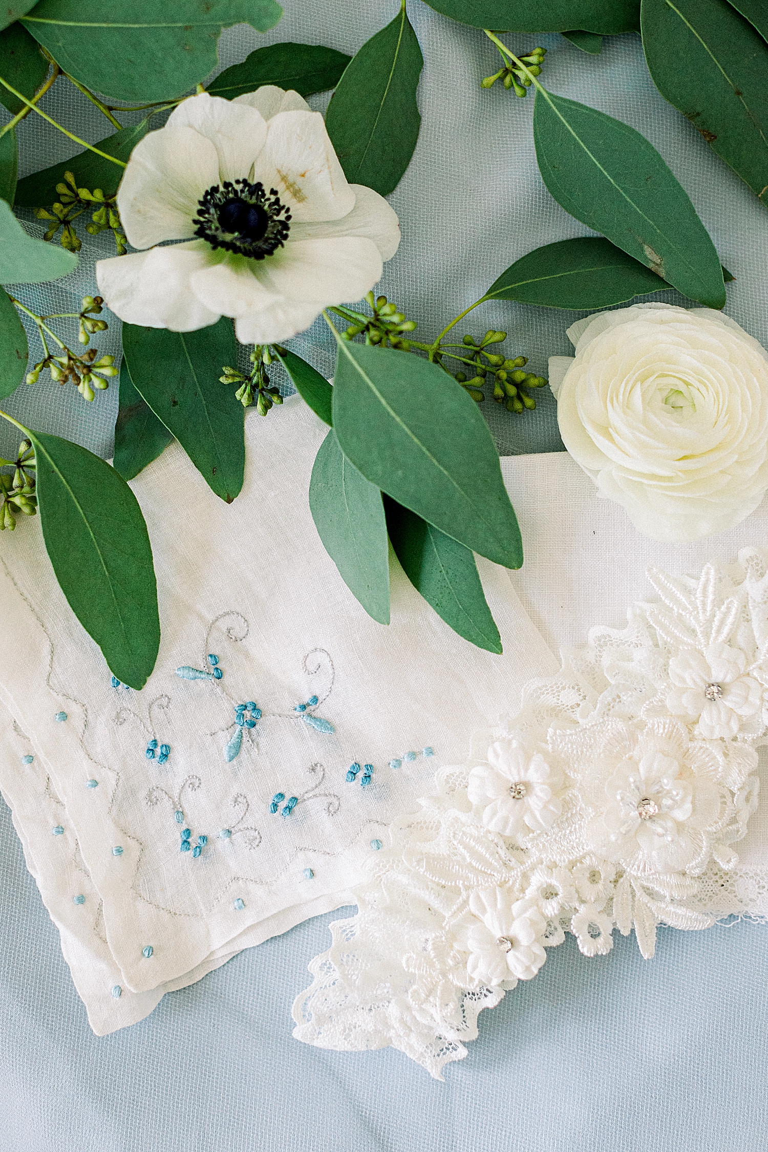 bride's lace garter and handkerchief