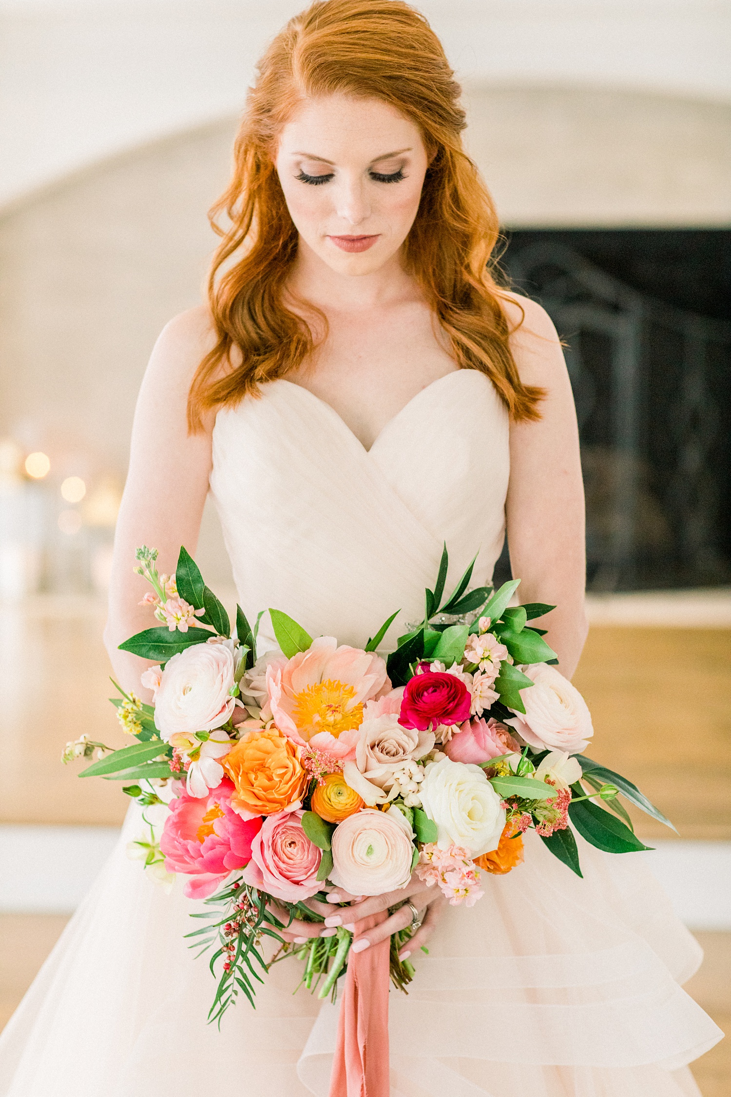 Oak Meadow Event Center bridal portrait with colorful bouquet
