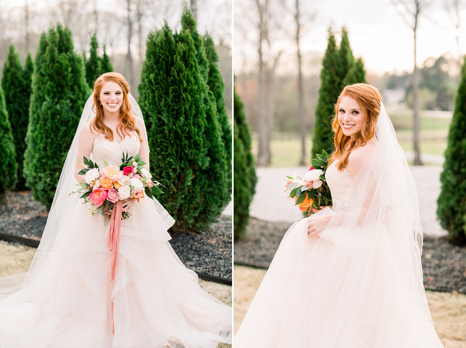 spring bridal portrait on patio at Oak Meadow Event Center