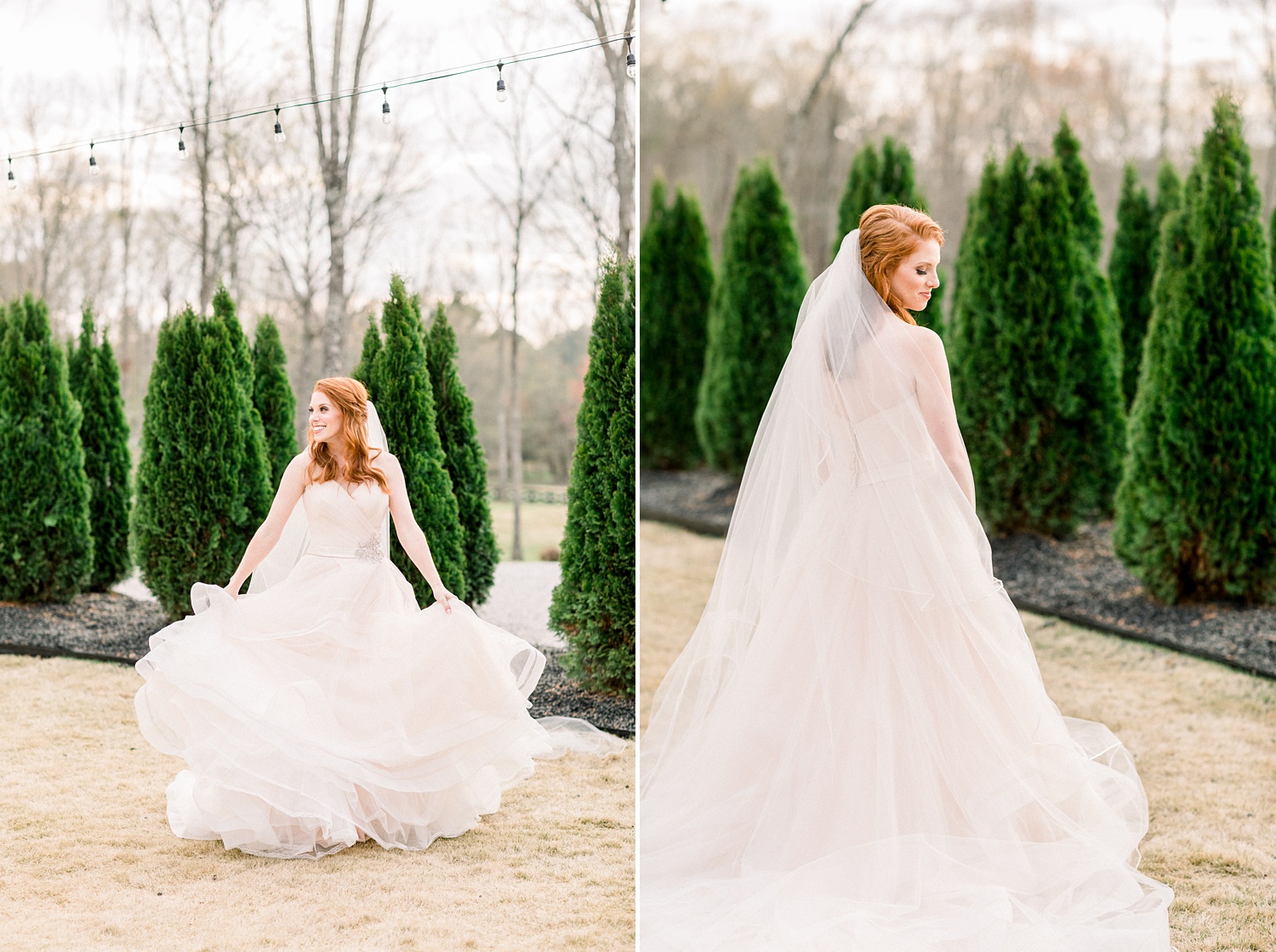 Oak Meadow Event Center wedding portraits of bride twirling gown