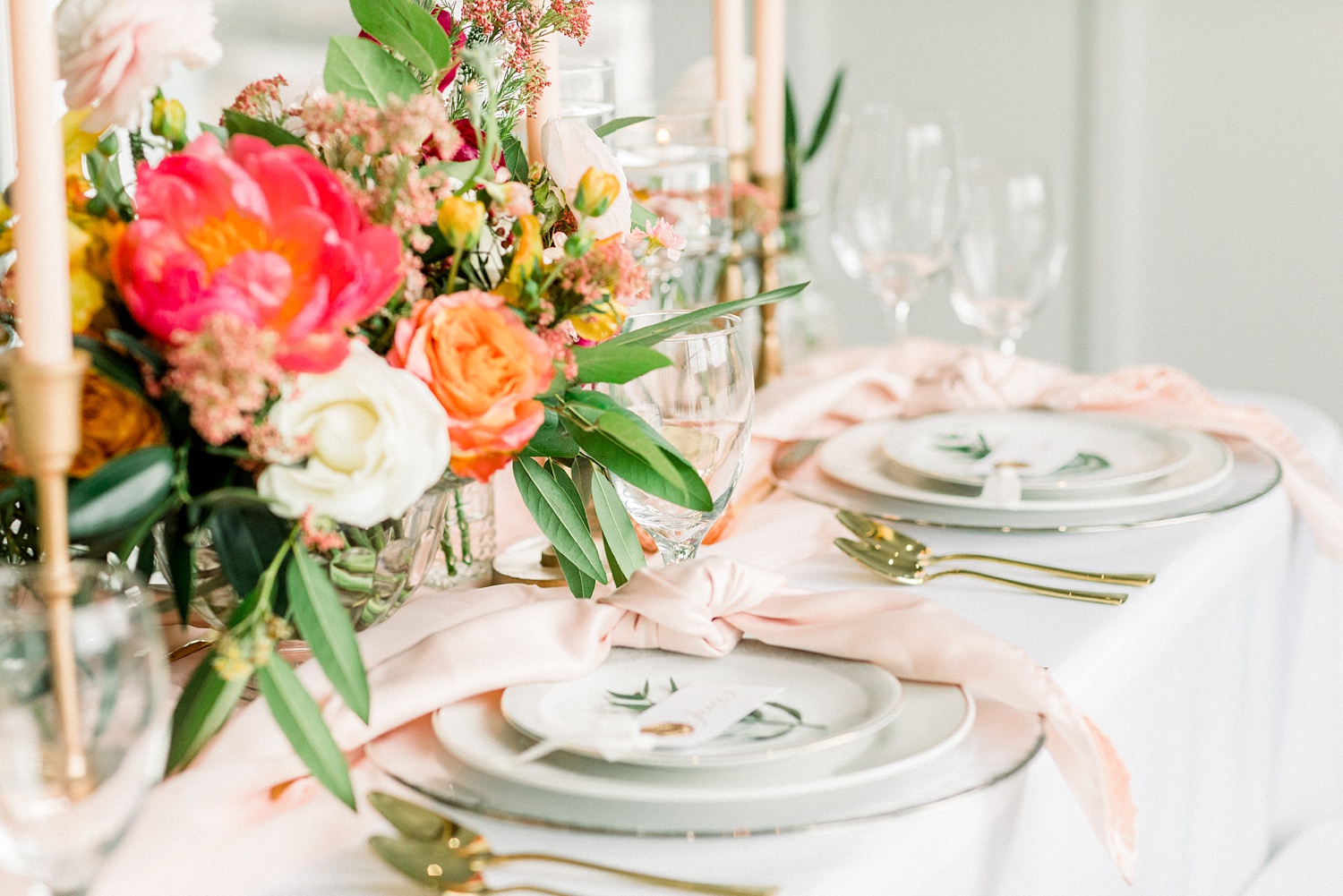 spring wedding reception tables cape with pastel and gold details
