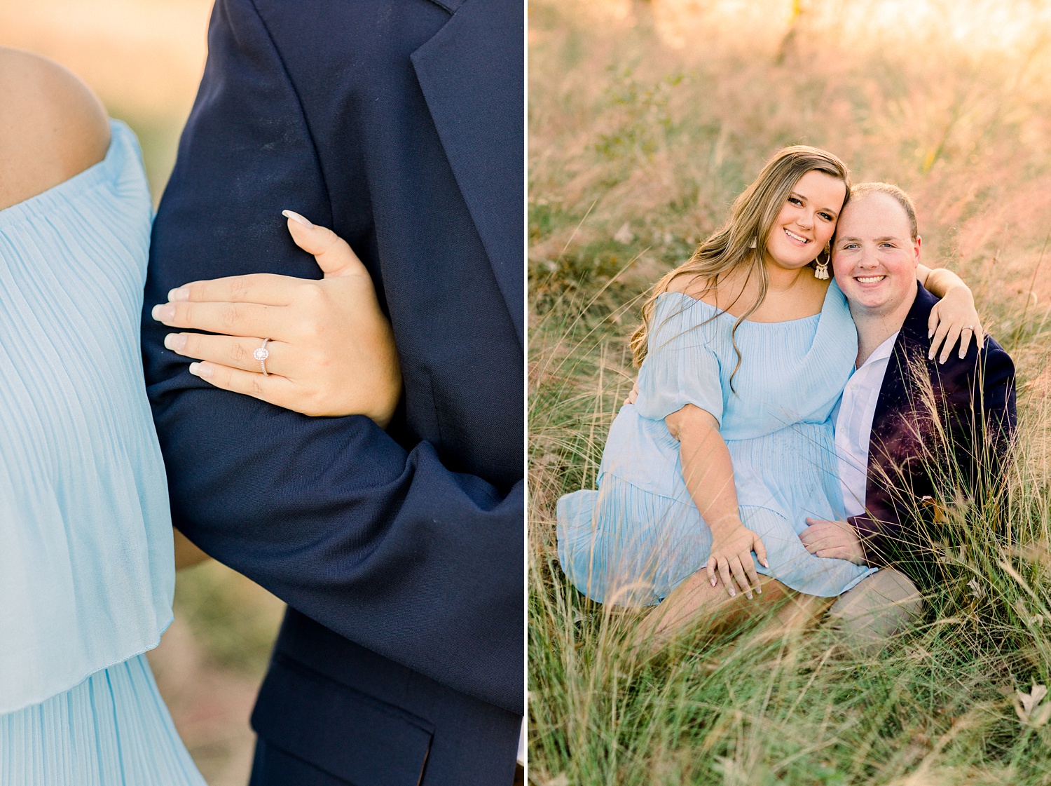 Alabama engagement portraits in field at Railroad Park