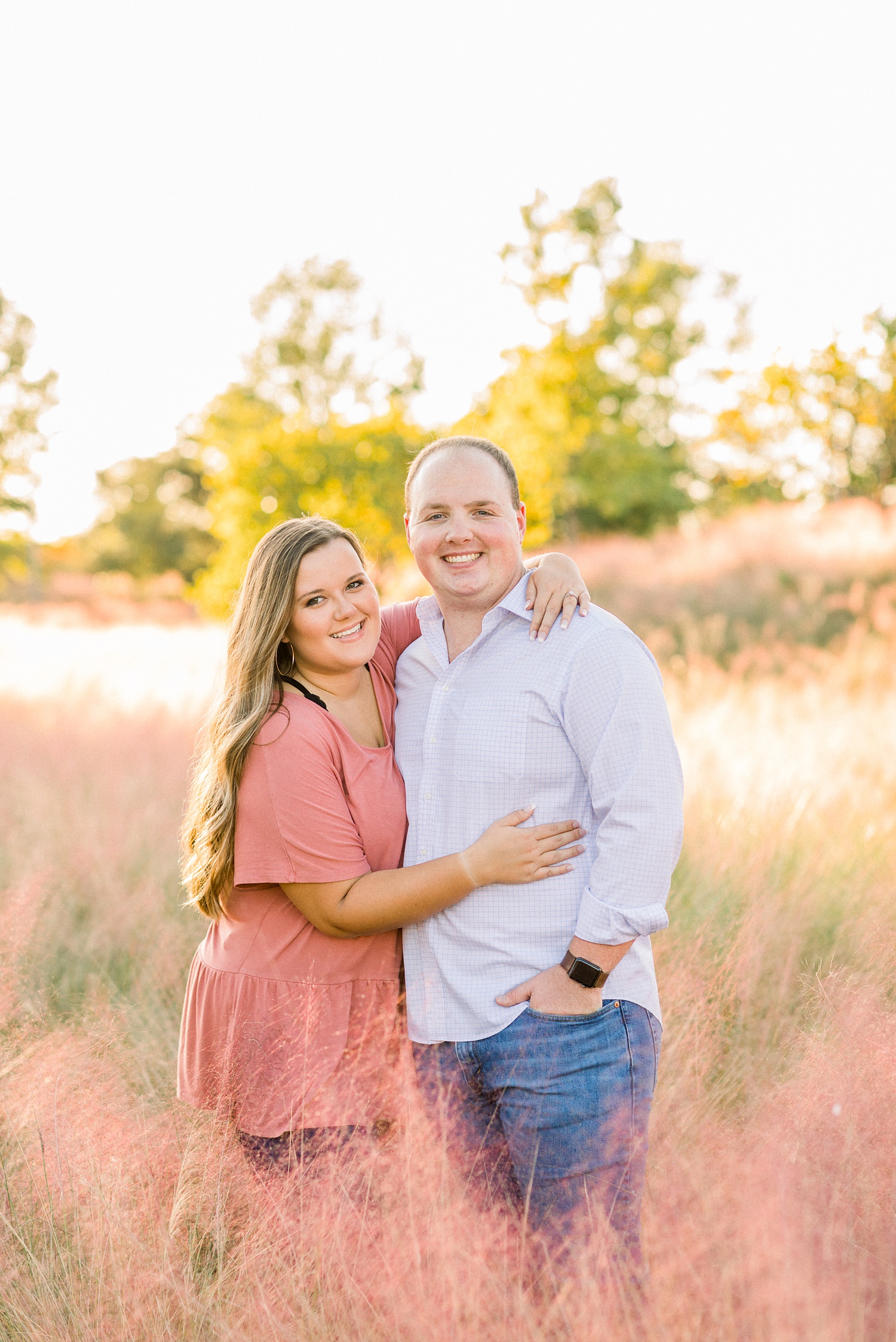 fall engagement portraits at sunset in field