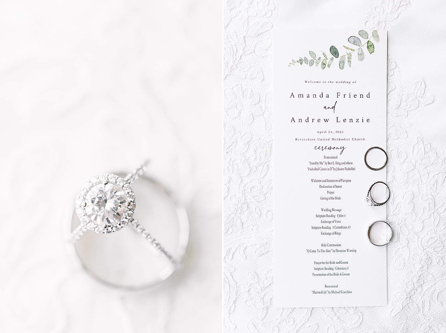 bride's jewelry and wedding ceremony program
