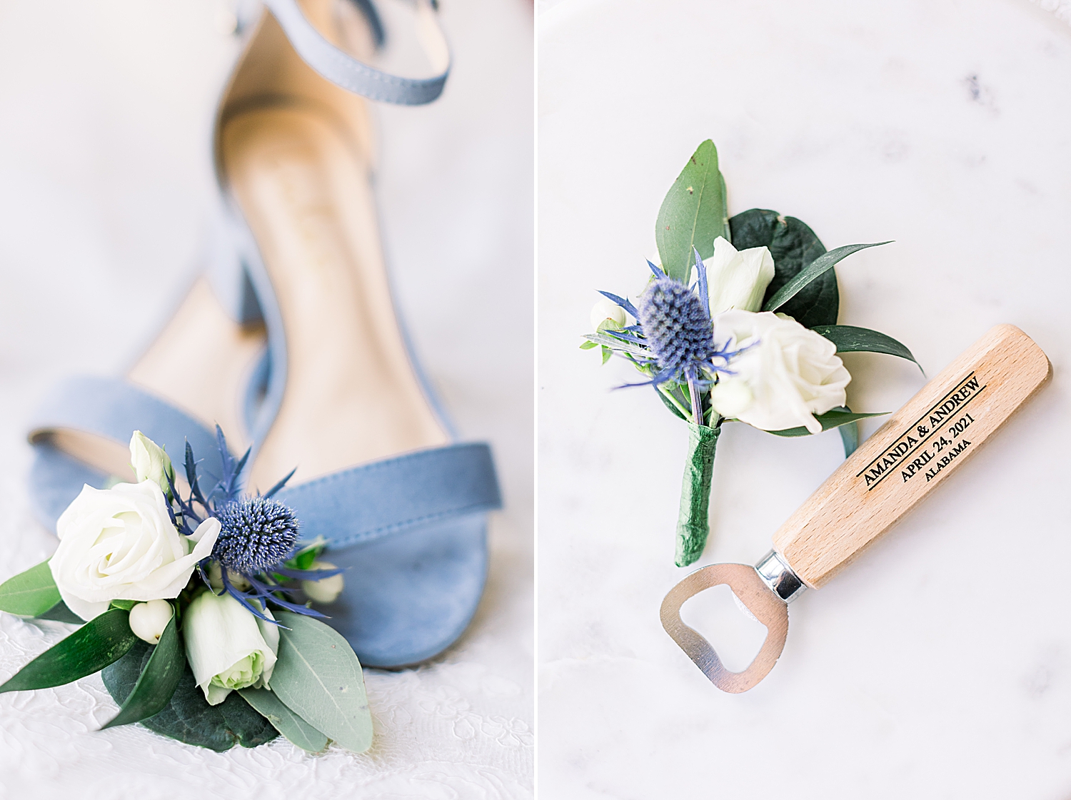 bride's shoes rest with groom's boutineere for spring wedding