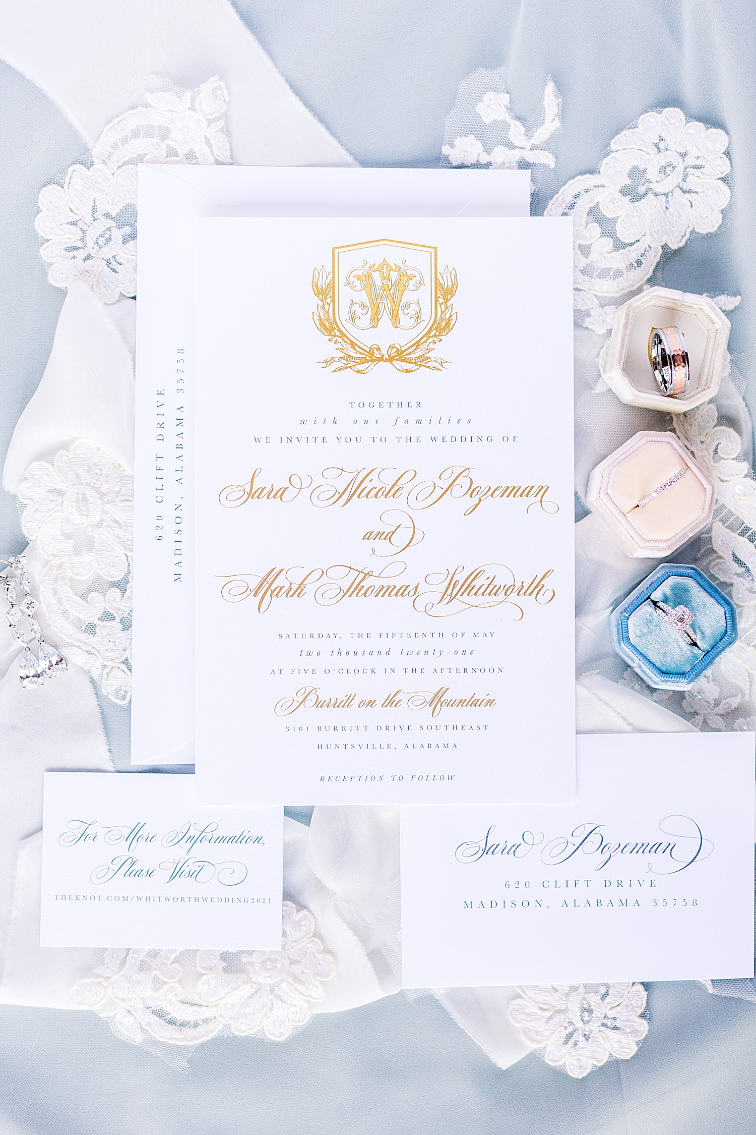 elegant wedding invitation suite for Huntsville AL wedding