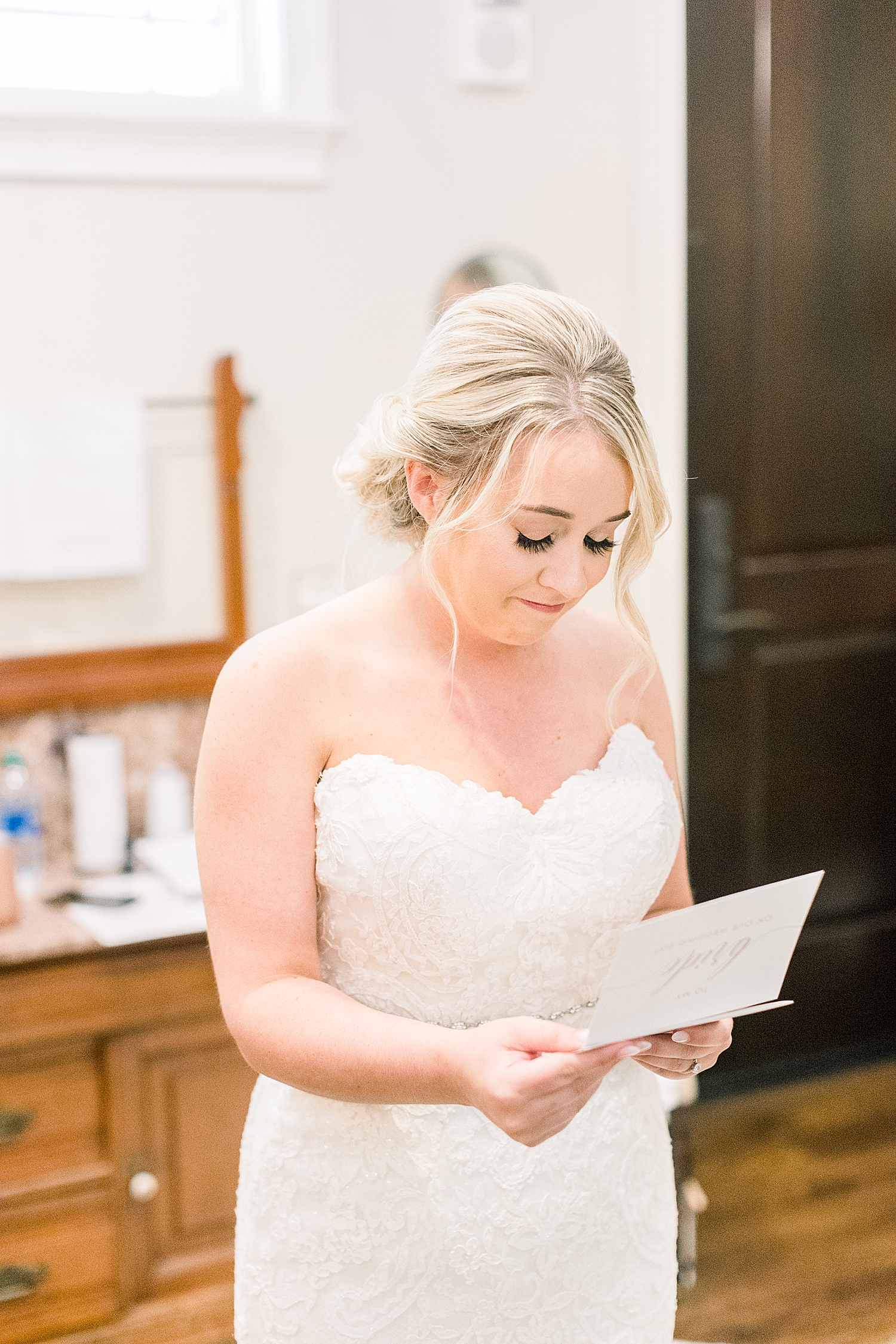bride cries reading letter from groom
