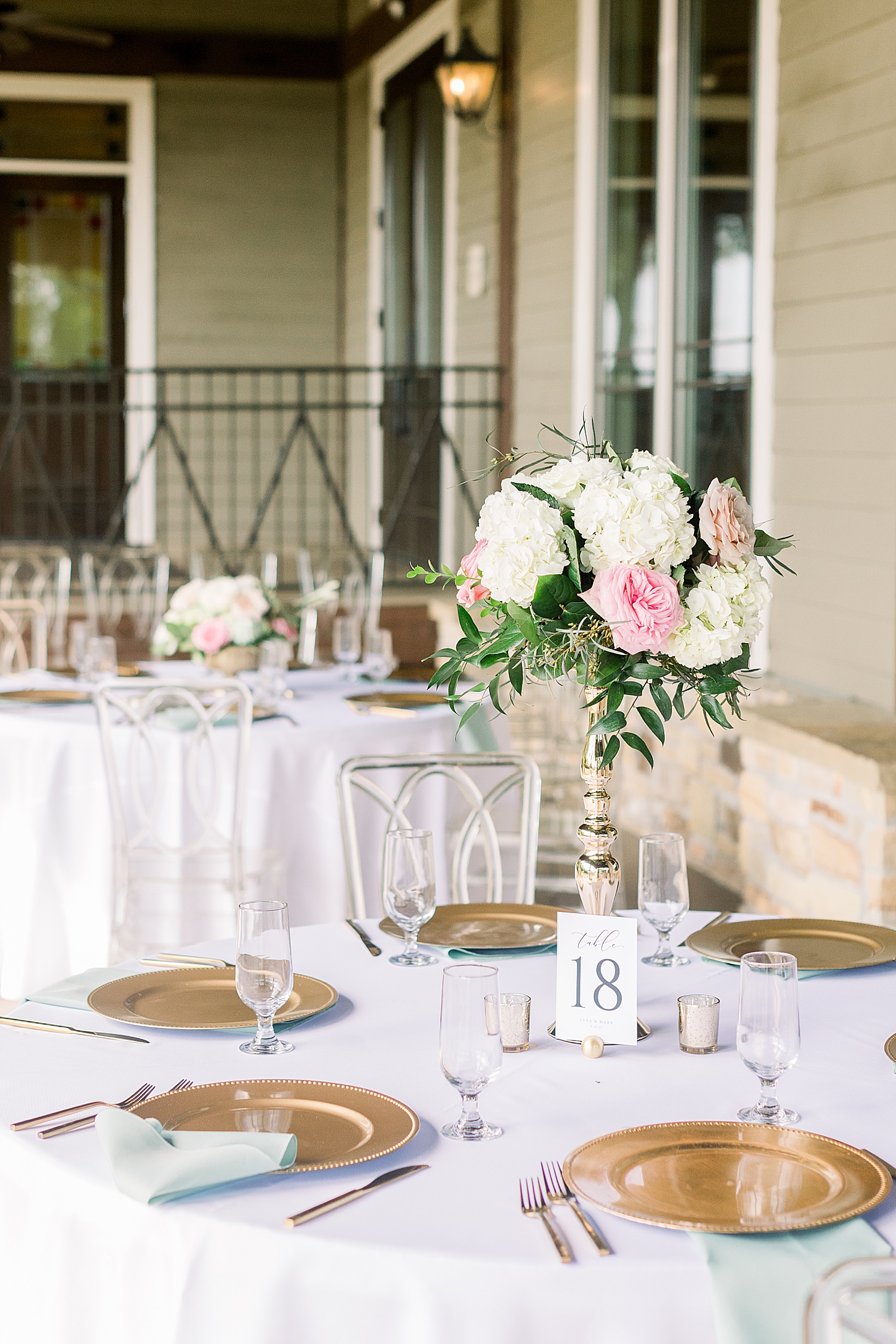 elegant gold and pink wedding reception details at Burritt on the Mountain