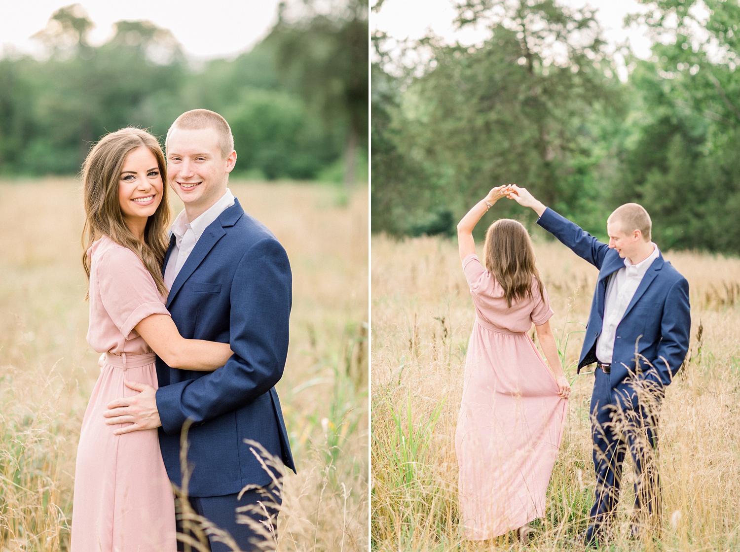 groom twirls bride during Alabama engagement portraits