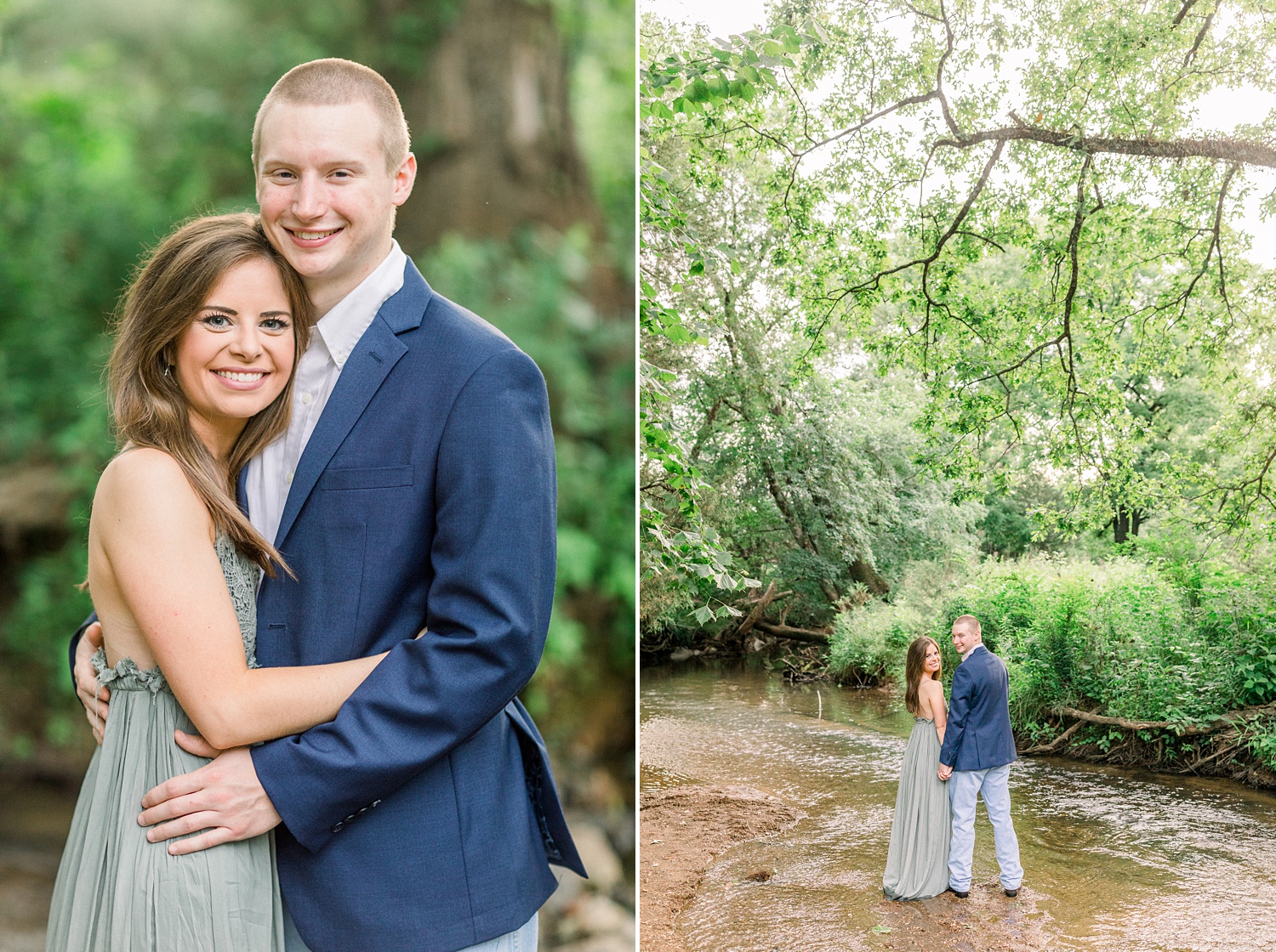 engaged couple pose by creek in Montevallo AL park