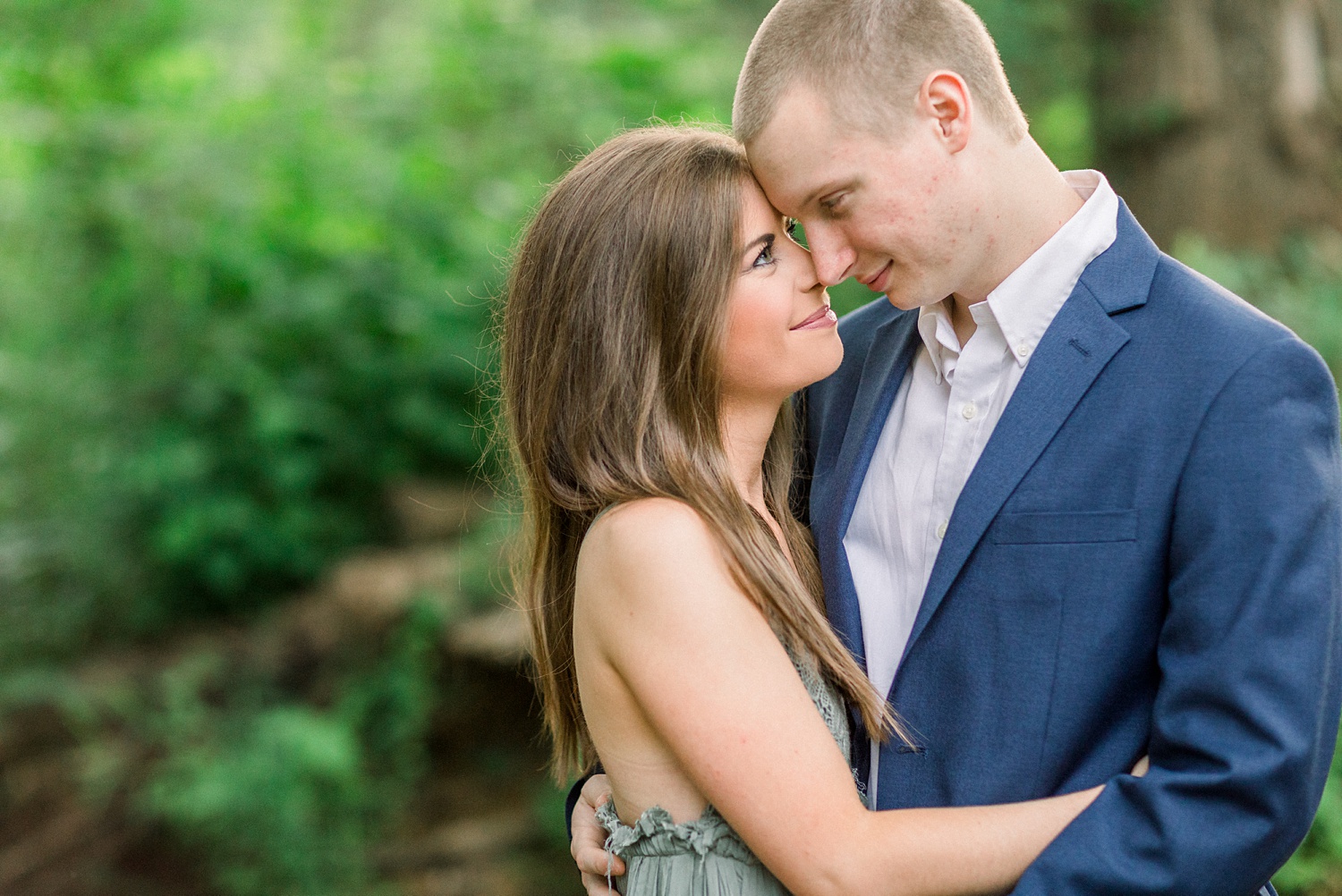 bride and groom touch noses during Montevallo AL engagement session