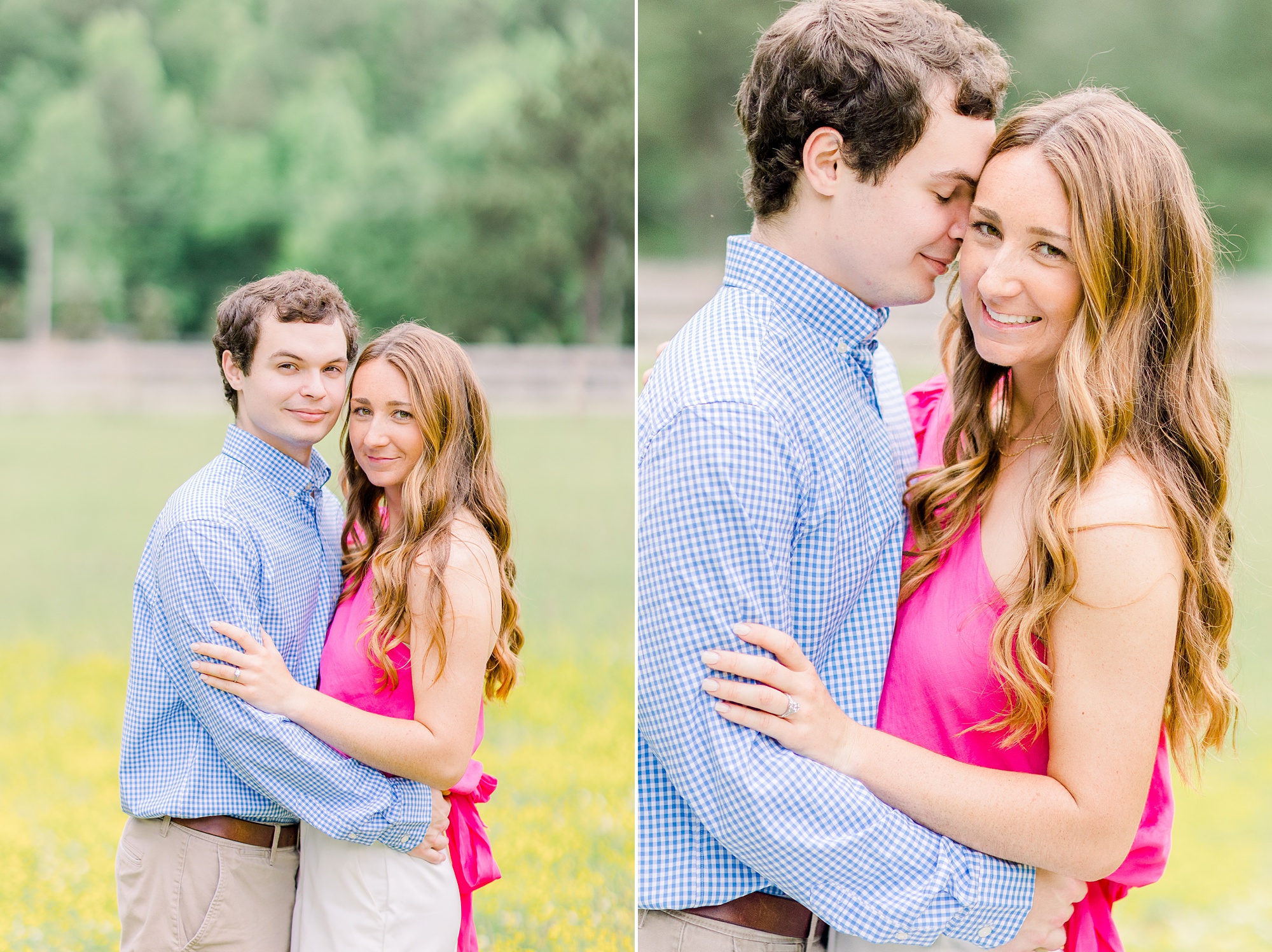 spring Birmingham AL engagement session with couple in field of yellow flowers