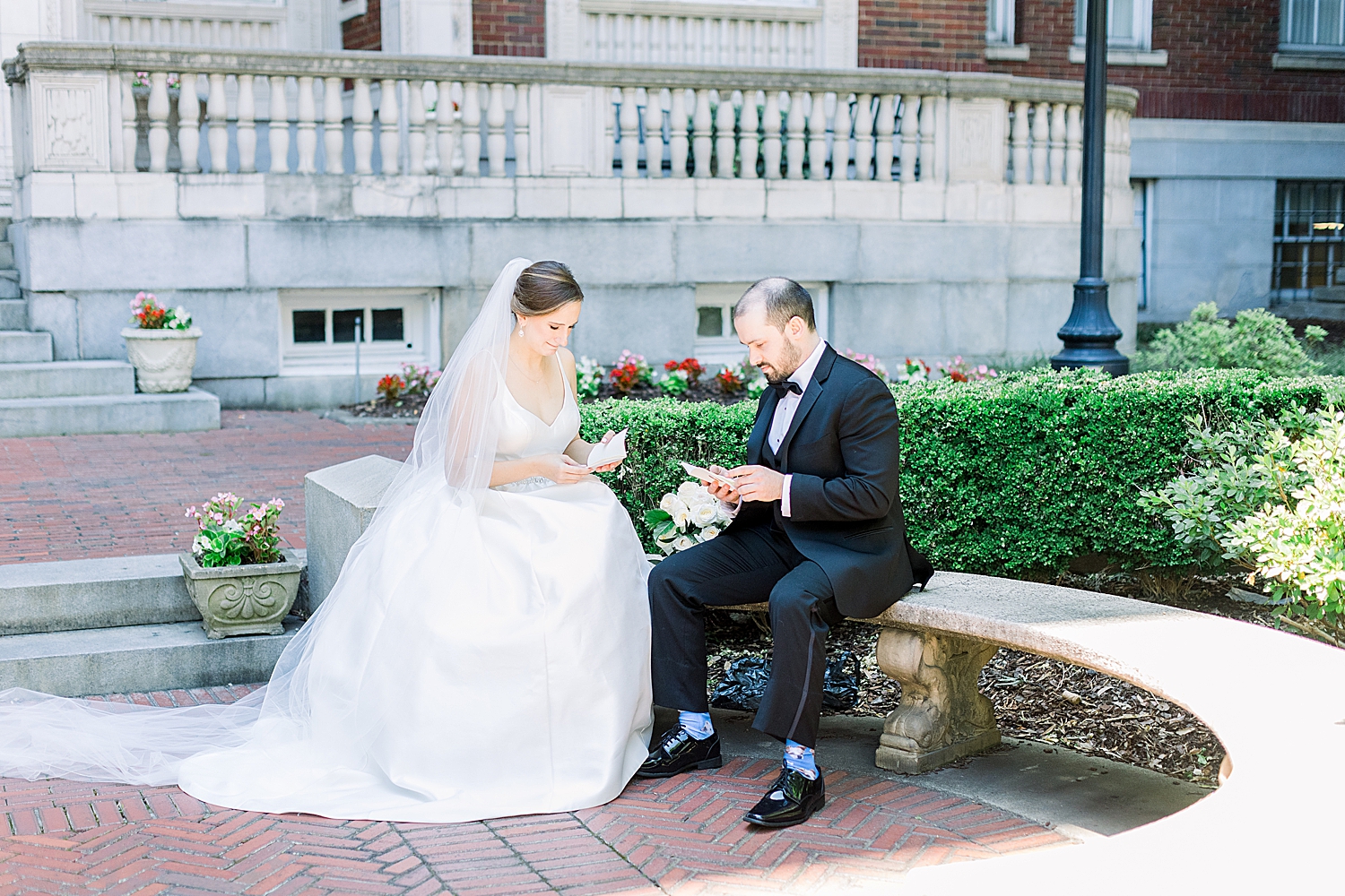 newlyweds read vows privately during Tutwiler Hotel first look