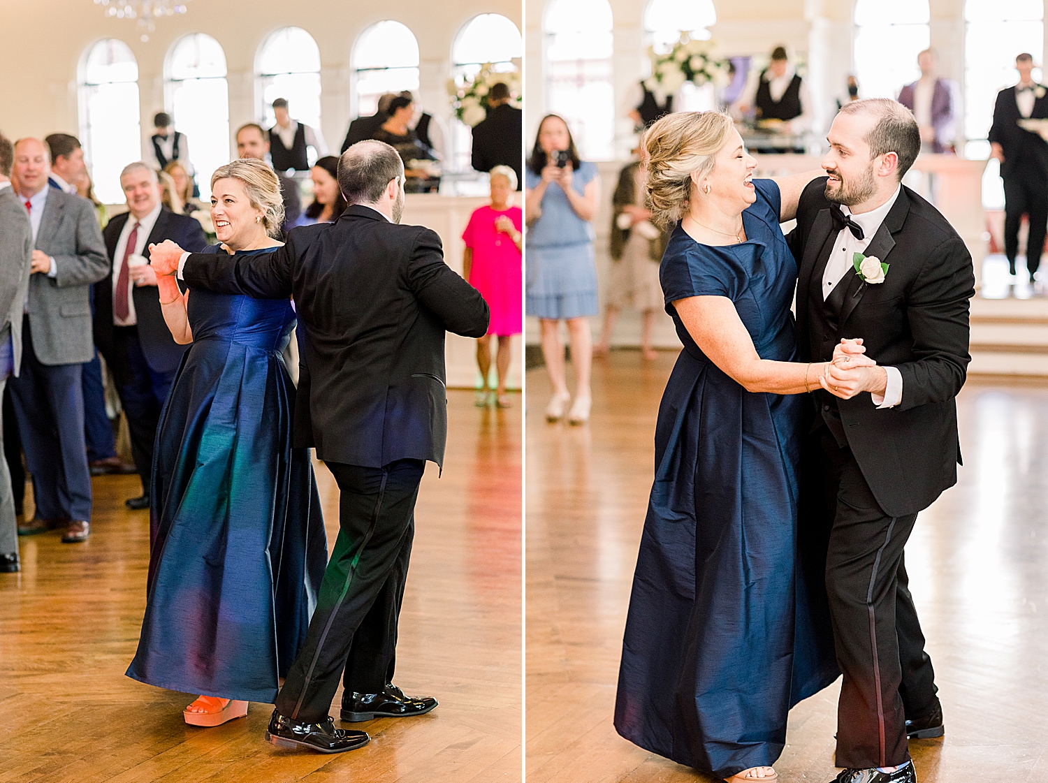 groom and mother dance during The Florentine Building wedding reception
