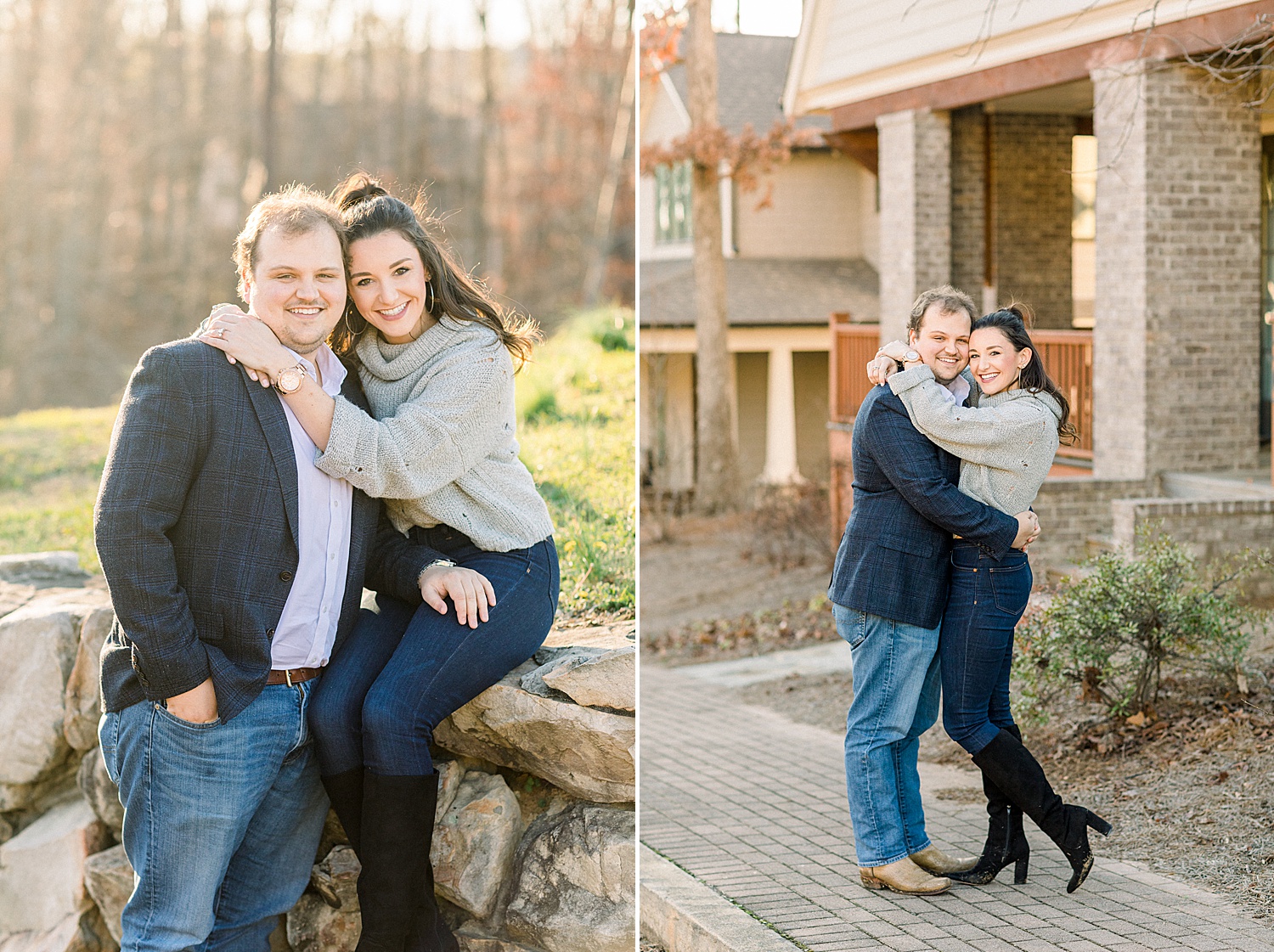 man hugs his fiance during engagement session in Birmingham AL
