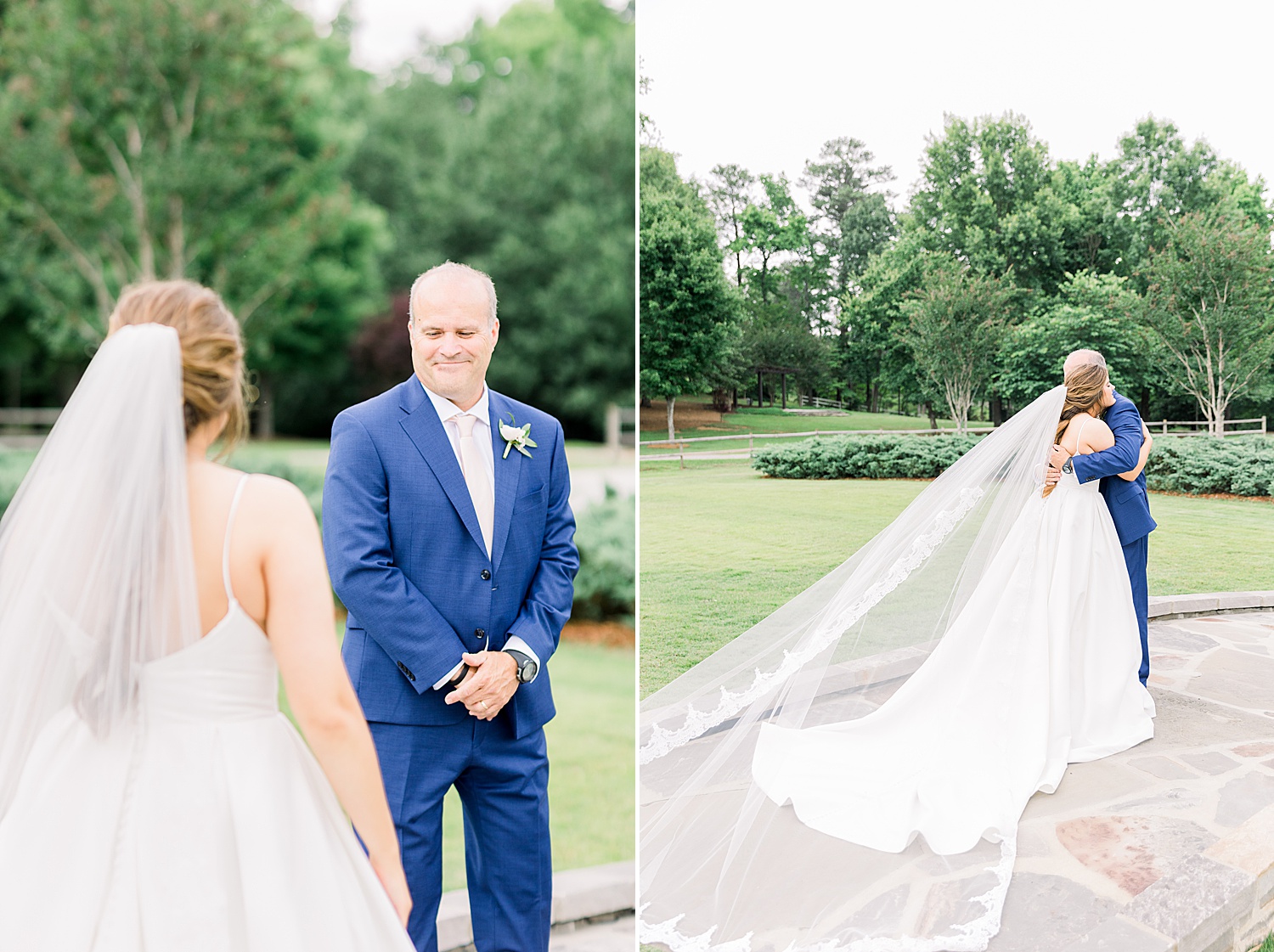 Bride's first look with dad before Alabama wedding ceremony