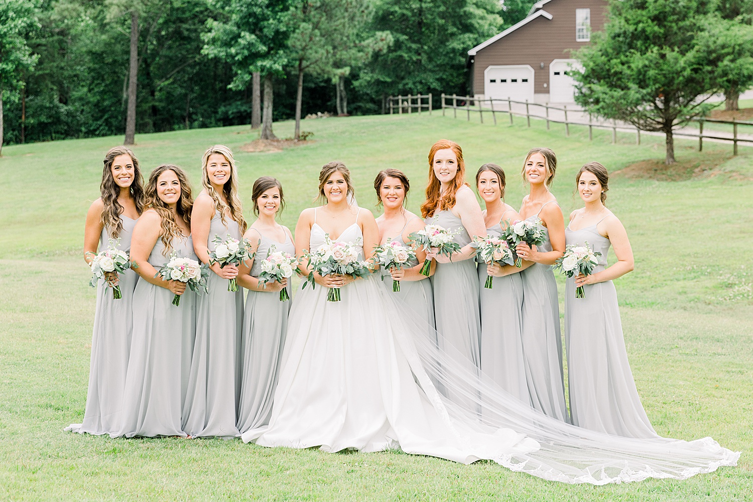 bridal party waits for ceremony to begin at The Barn at Shady Lane in Birmingham, Alabama