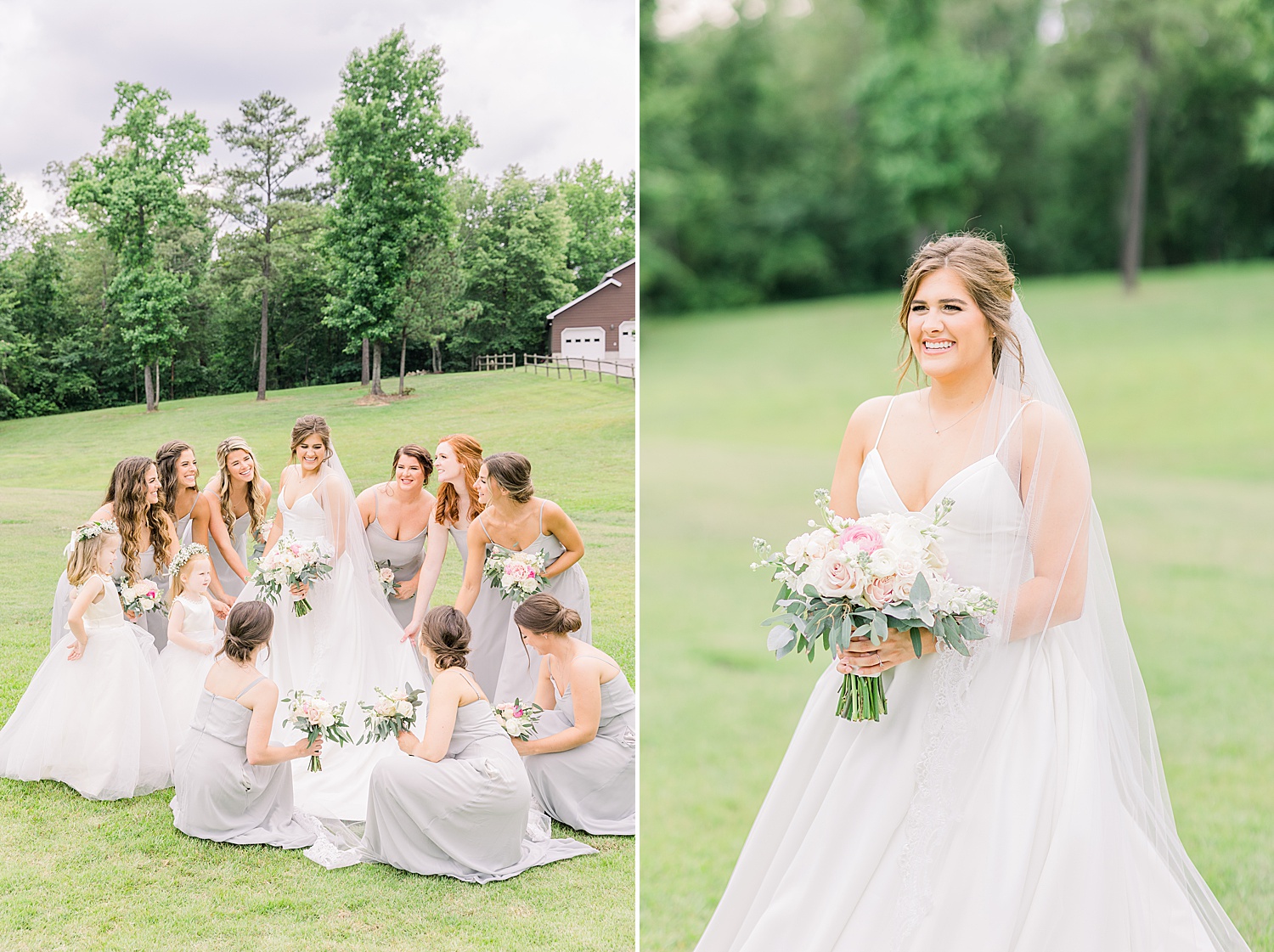 bridesmaids gather around bride during AL wedding captured by Chelsea Morton Photography
