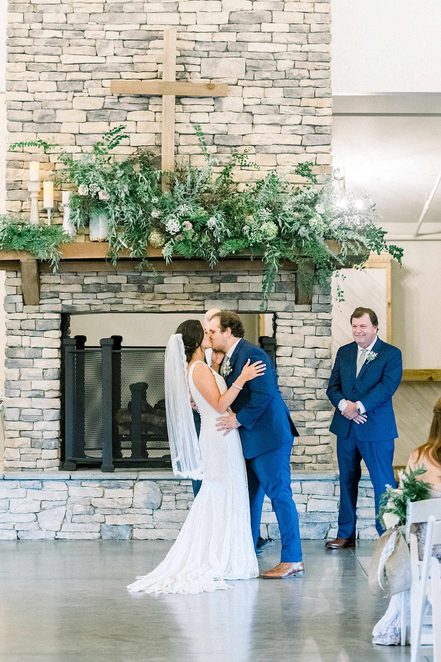 bride + groom kiss for the first time as husband and wife