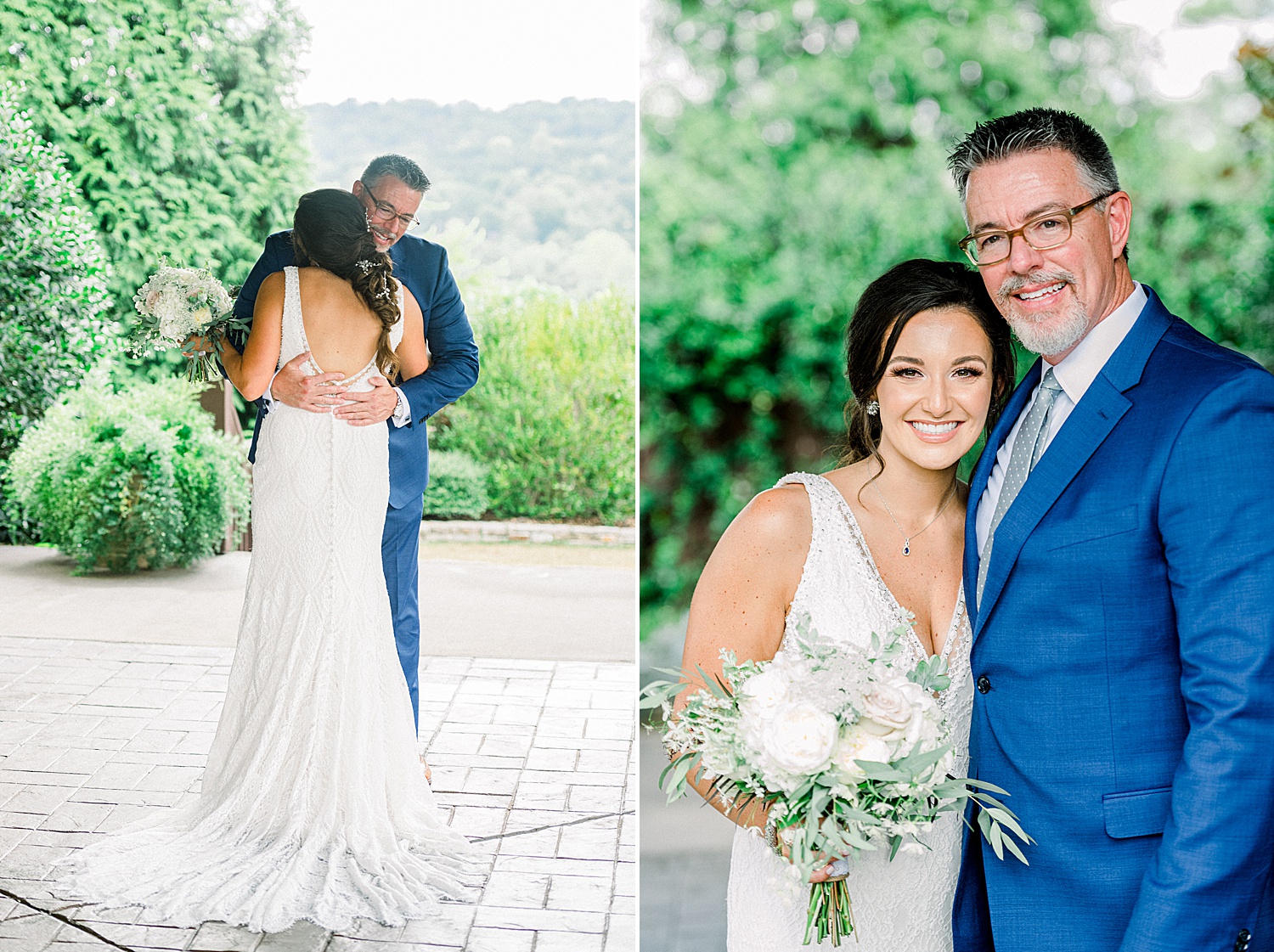 dad hugs daughter before her wedding during First look