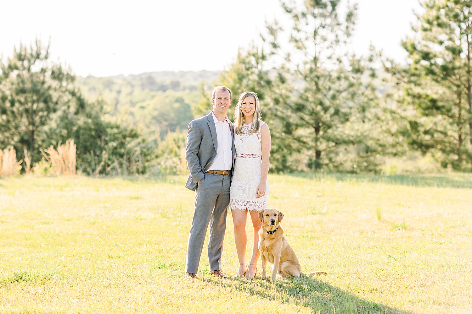 Couple with their dog during Birmingham Summer Engagement Session