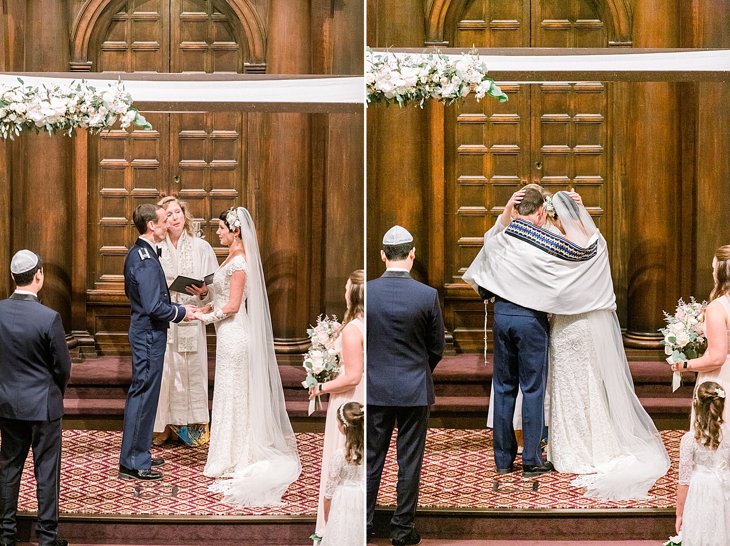 bride and groom at wedding ceremony at Temple Emanuel in Birmingham