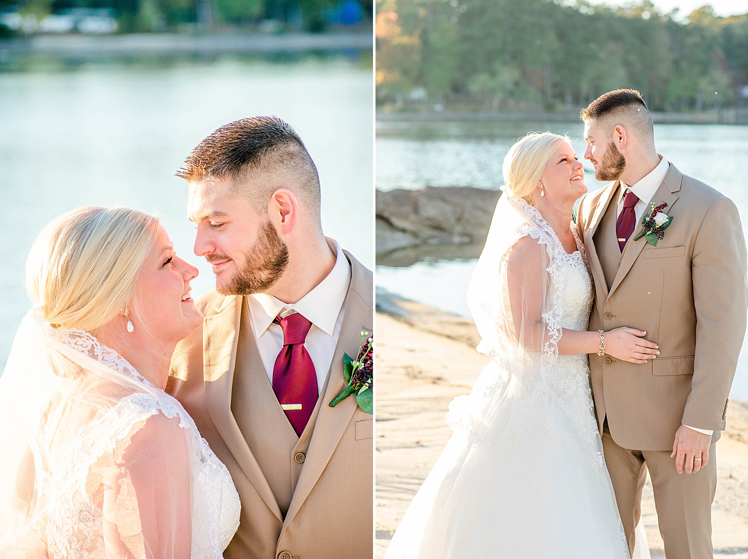 couple leans in to kiss after wedding ceremony
