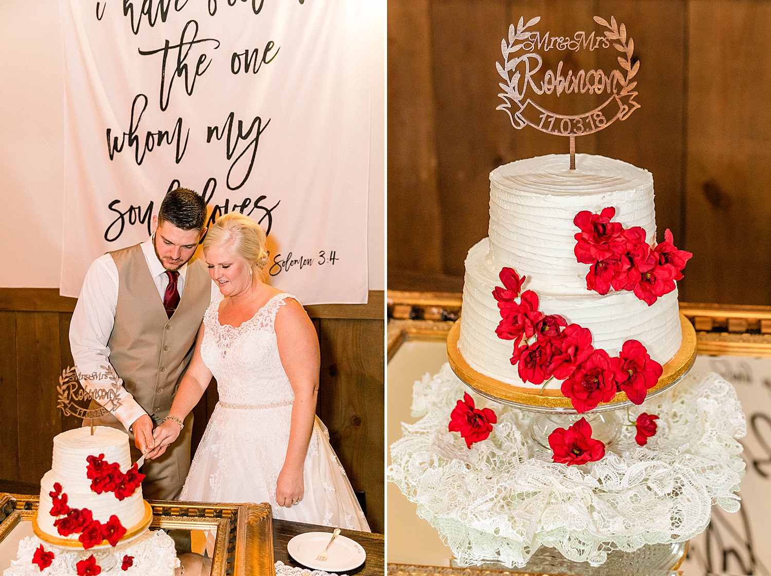 couple cuts their wedding cake