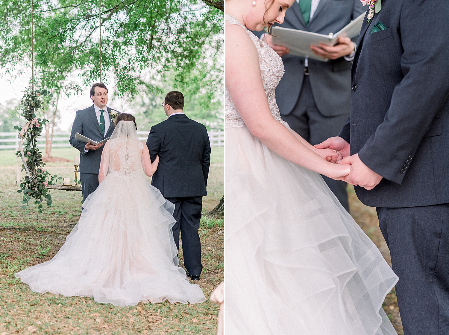 bride and groom hold hands during Wedding ceremony