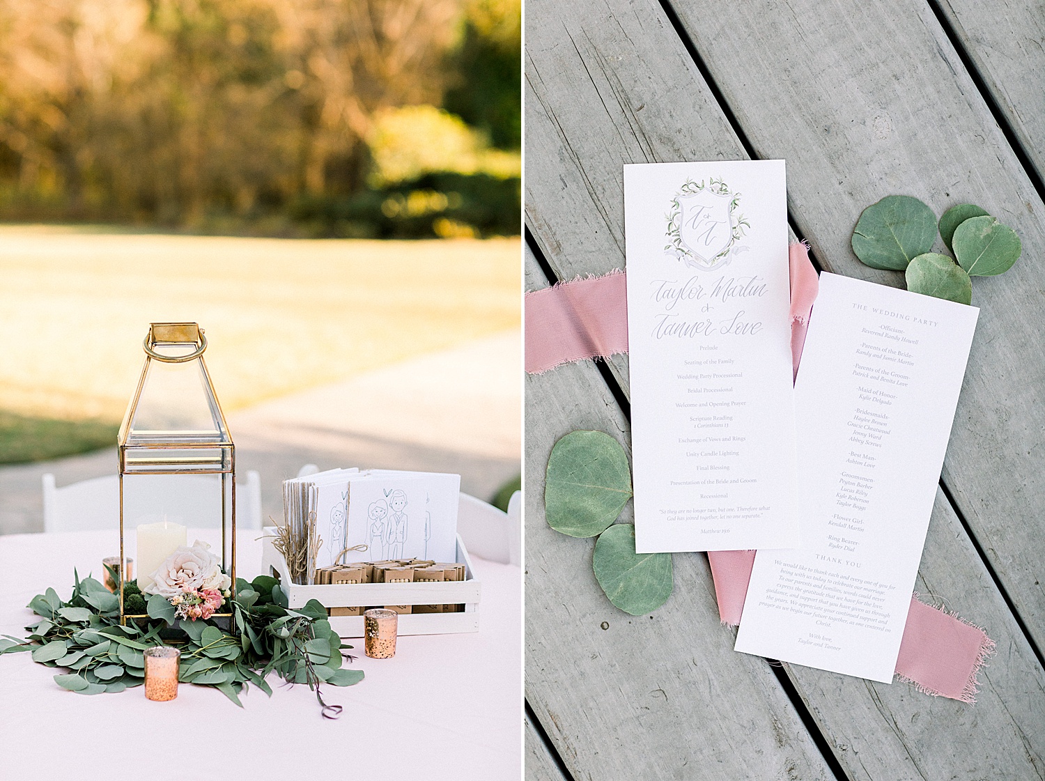 table setting and wedding program details