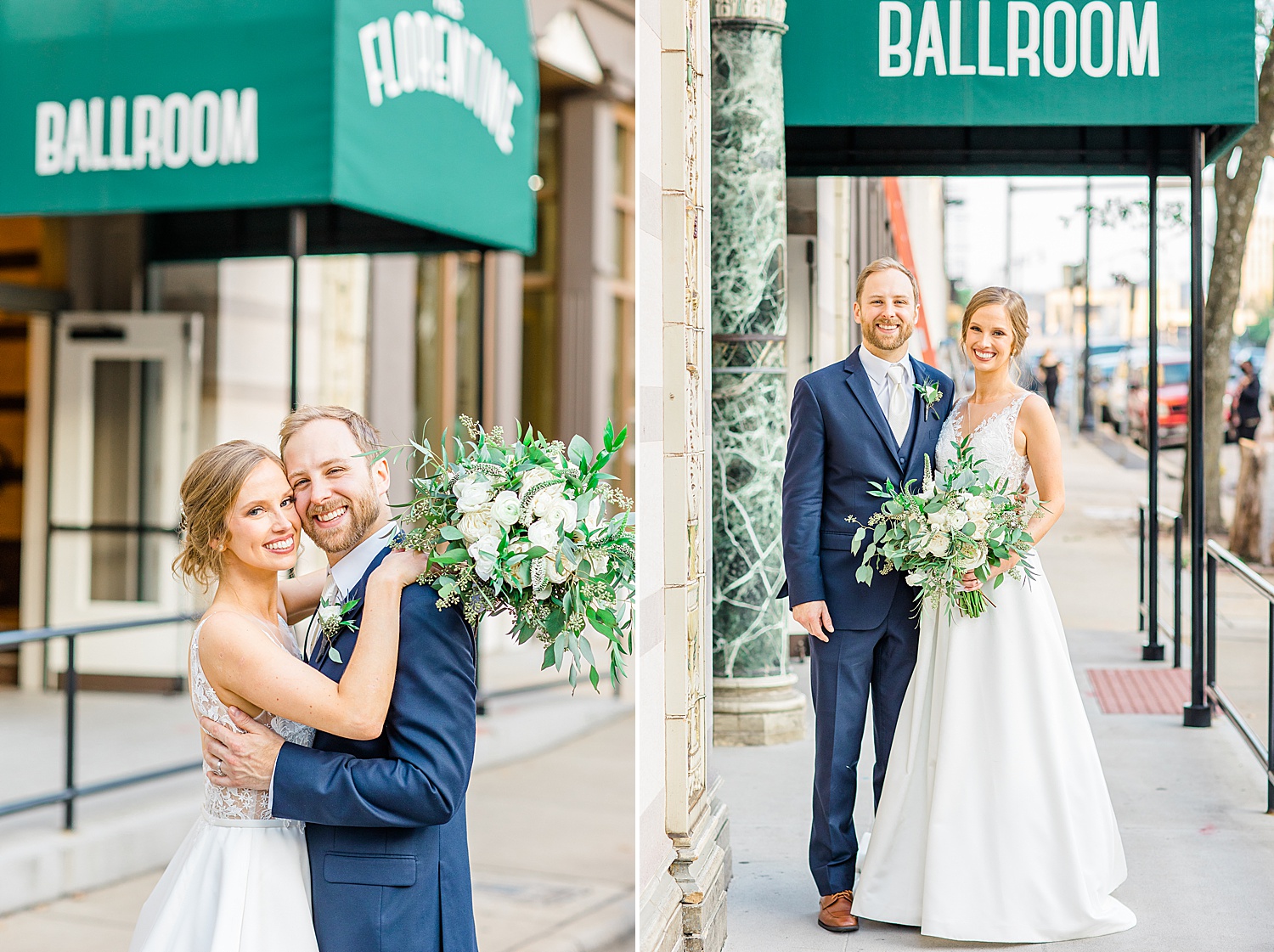 portraits of the newlyweds before wedding reception at The Florentine Building in Birmingham, AL
