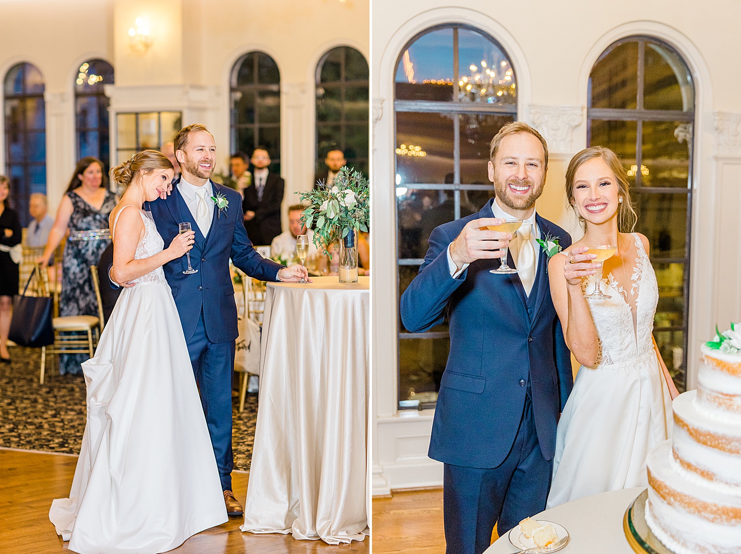 couple share toast at their wedding reception at The Florentine Building in Birmingham, AL