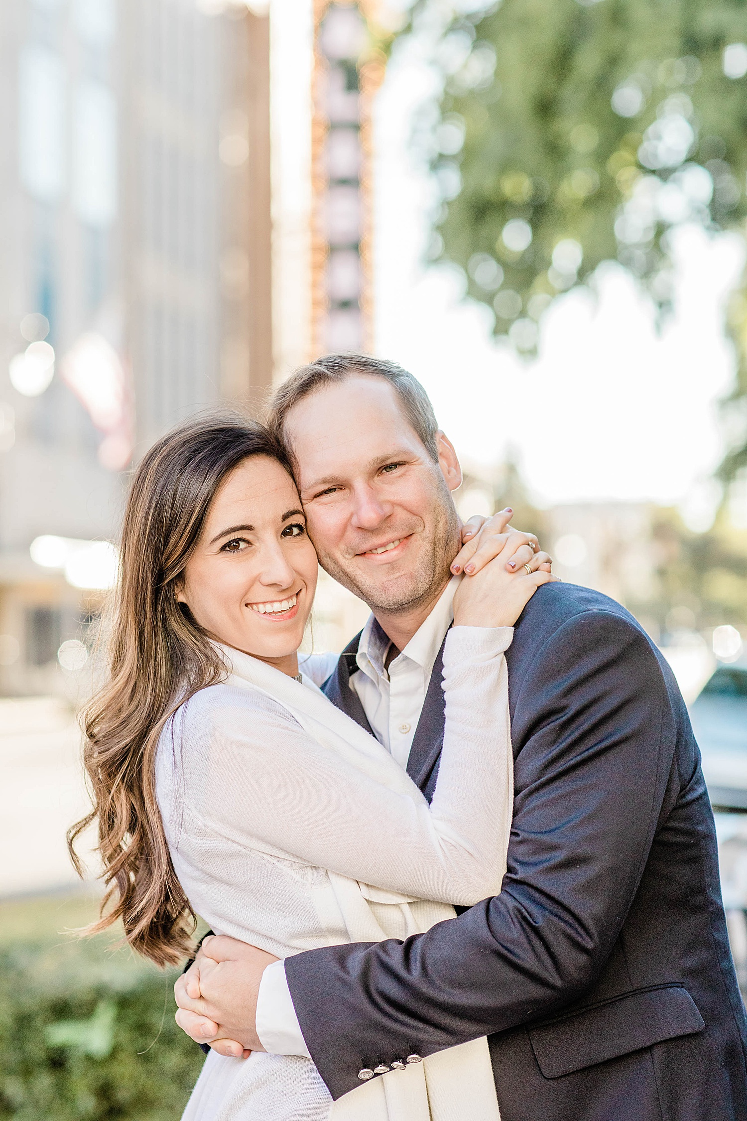 newly engaged couple in downtown in AL