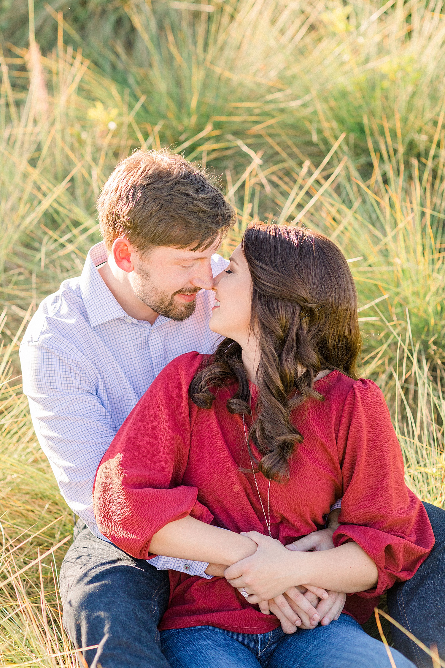 couple kiss during engagement photos in Birmingham AL
