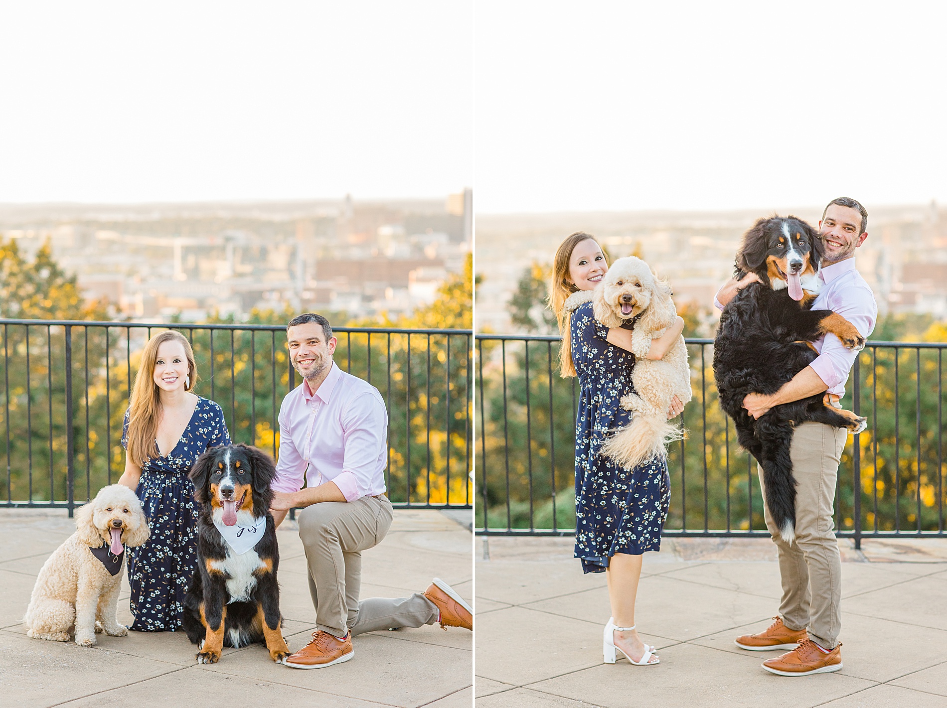 engaged couple hold their dogs during Birmingham Alabama engagement session -A Year of Engagements: 2021 Review