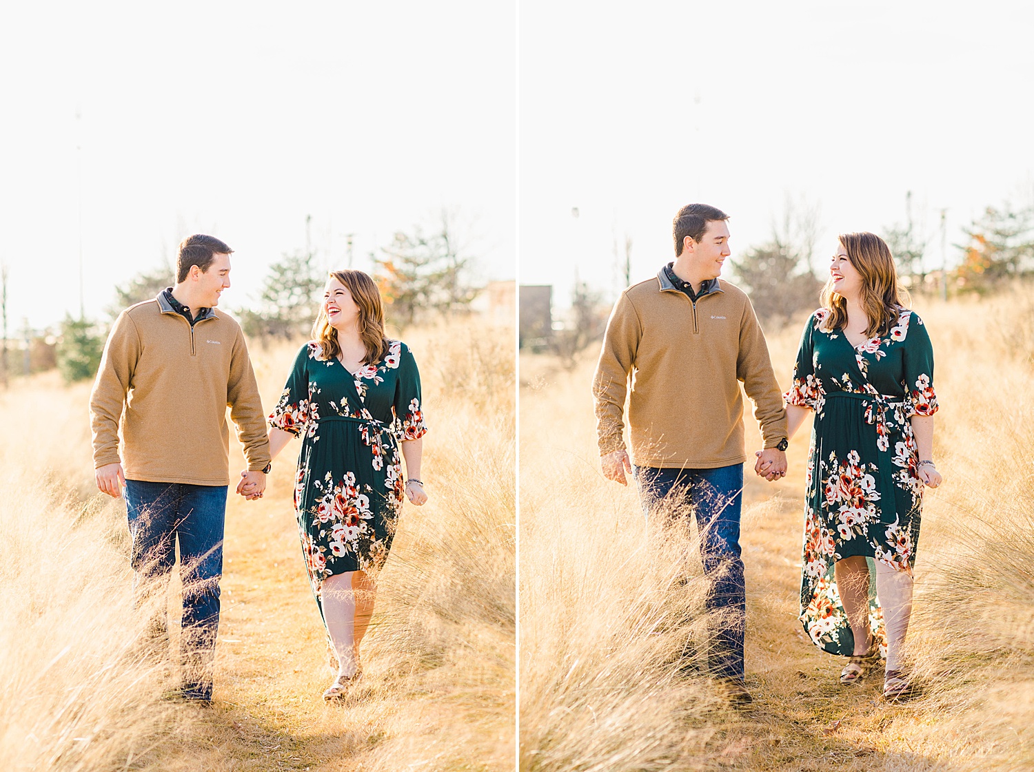 engaged couple walk hand in hand during Downtown Birmingham AL Engagement Portraits