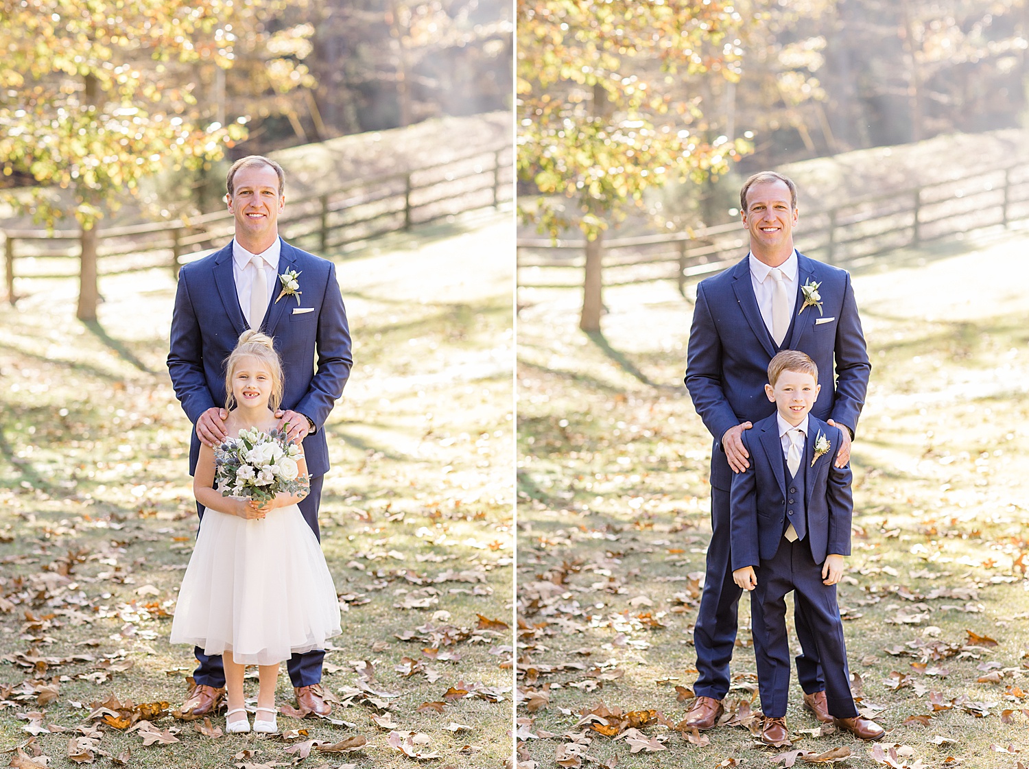 groom with flower girl and ring bearer at Swann Lake Stables Wedding