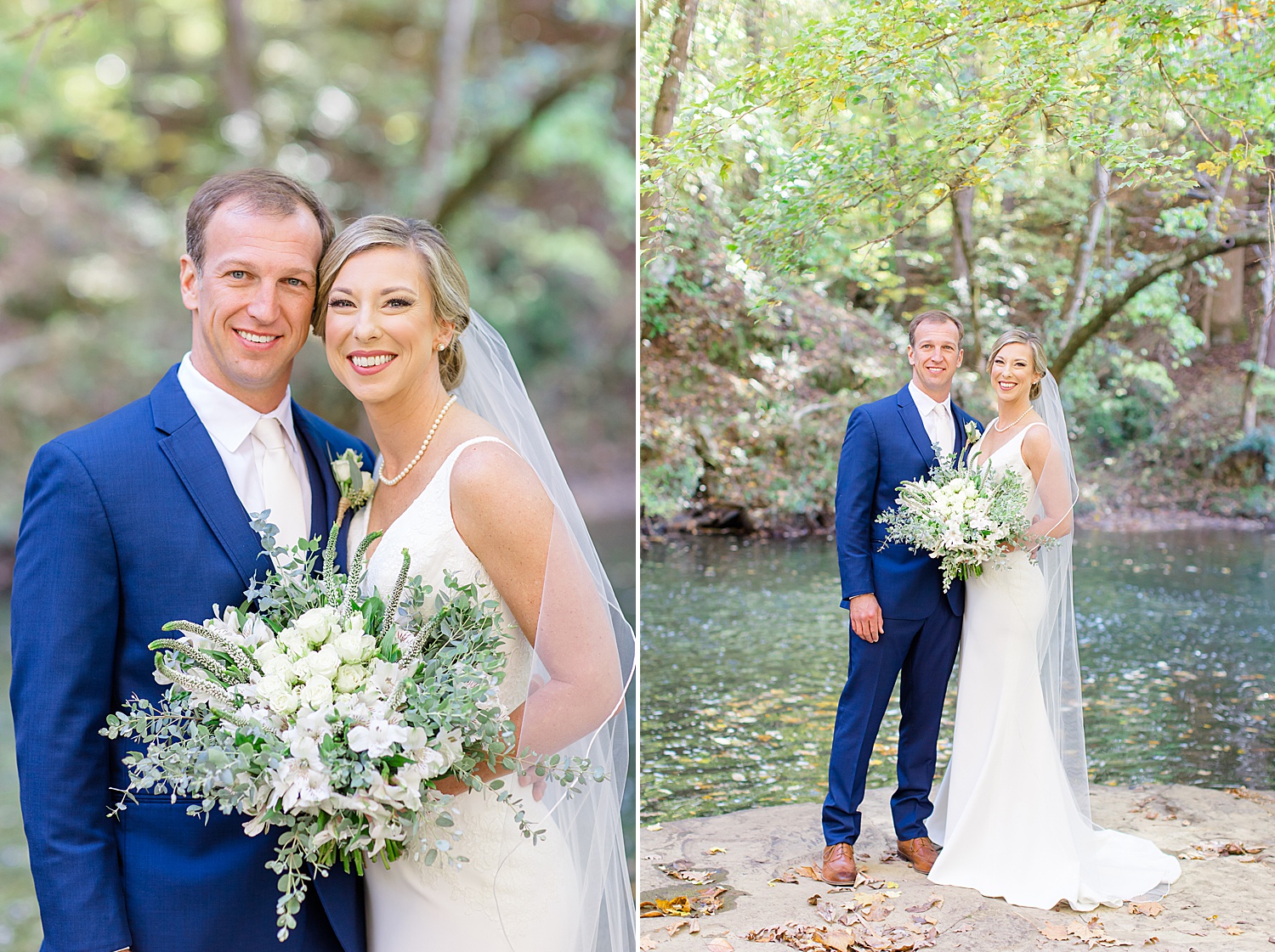 couple near the river at Swann Lake Stables Wedding